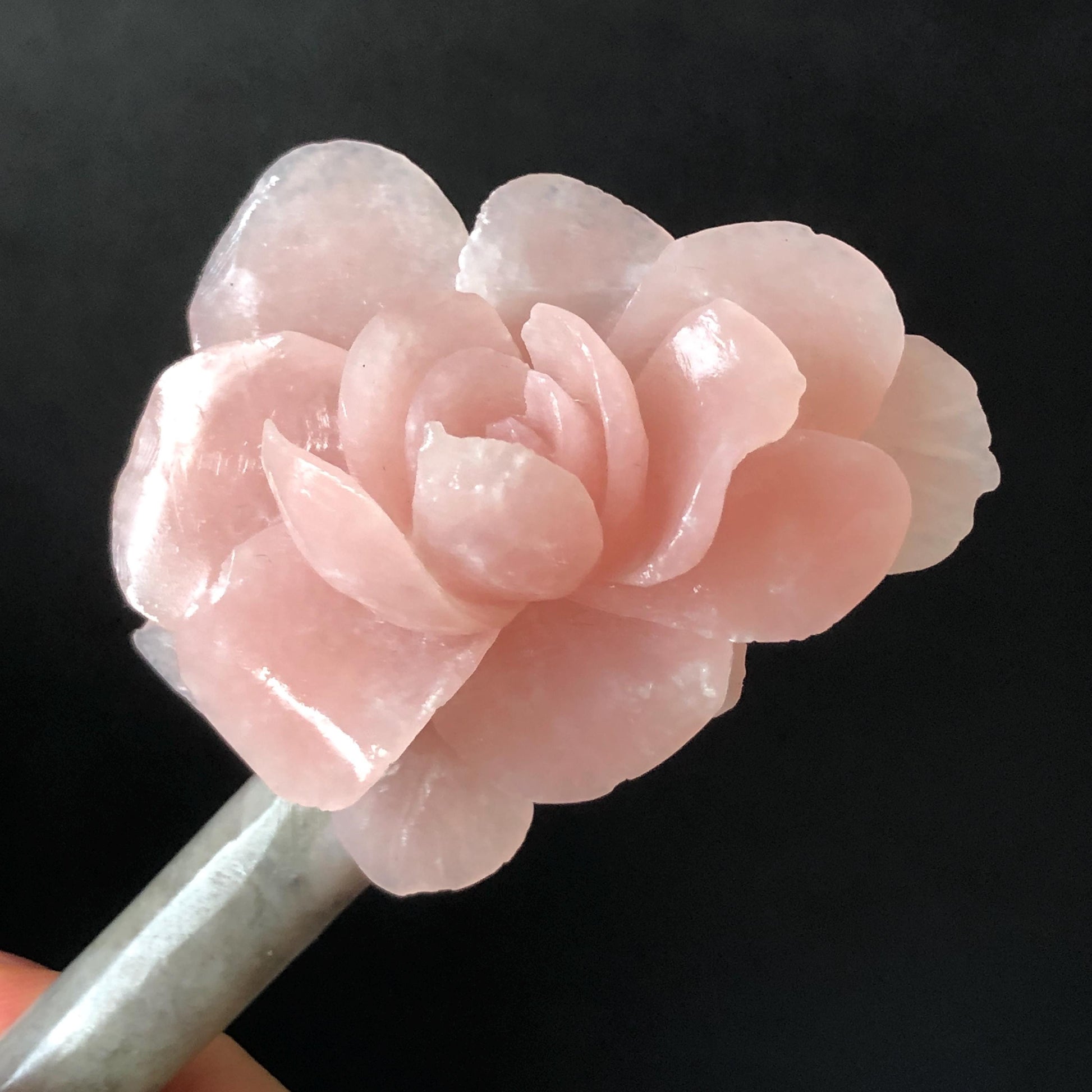 Xiu Jade Serpentine Hand Carved Pink Camellia Flower Hair Pin: Natural Pink & Grey Jade Handcrafted Hair Stick 3D stone carving Hair Jewelry | Asian Chinese Vintage Hanfu Hair Fork gift for her pink jade carving grey jade flower carving camellia carving hand engraved flower hairpins japanese hair stick korean hair pins vinatge hair fork chinese hair comb antique hairpins wedding headpiece engagement hair jewelry bridal shower gift bridal hair accessory 3D stone carving