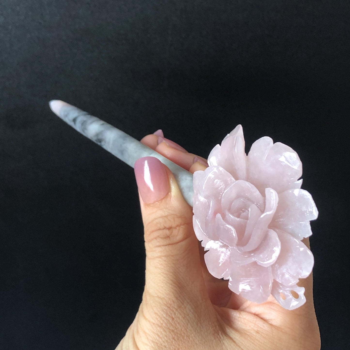 Xiu Jade Serpentine Hand Carved Pink Yulan Flower Hair Pin: Natural Pink Grey Green Jade Handcrafted Hair Stick 3D stone carving Hair Jewelry | Asian Chinese Vintage Hanfu Hair Fork gift for her pink jade carving green jade grey jade flower carving yulan carving hand engraved yulan hairpins japanese hair stick korean hair pins vinatge hair fork chinese hair comb antique hairpins wedding headpiece engagement hair jewelry bridal shower gift bridal hair accessory 3D stone carving