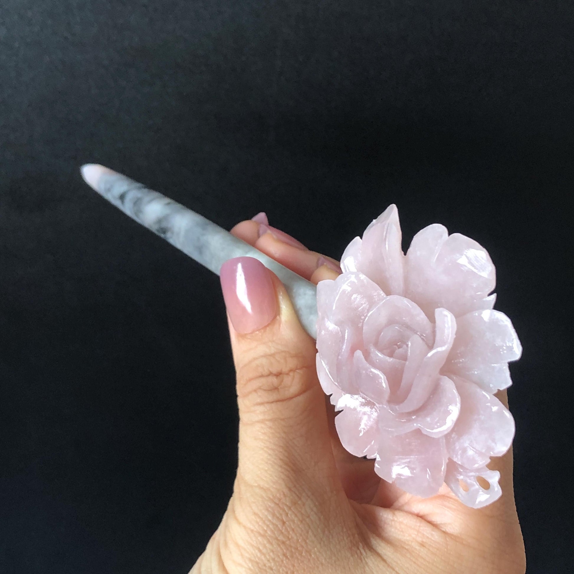 Xiu Jade Serpentine Hand Carved Pink Yulan Flower Hair Pin: Natural Pink Grey Green Jade Handcrafted Hair Stick 3D stone carving Hair Jewelry | Asian Chinese Vintage Hanfu Hair Fork gift for her pink jade carving green jade grey jade flower carving yulan carving hand engraved yulan hairpins japanese hair stick korean hair pins vinatge hair fork chinese hair comb antique hairpins wedding headpiece engagement hair jewelry bridal shower gift bridal hair accessory 3D stone carving