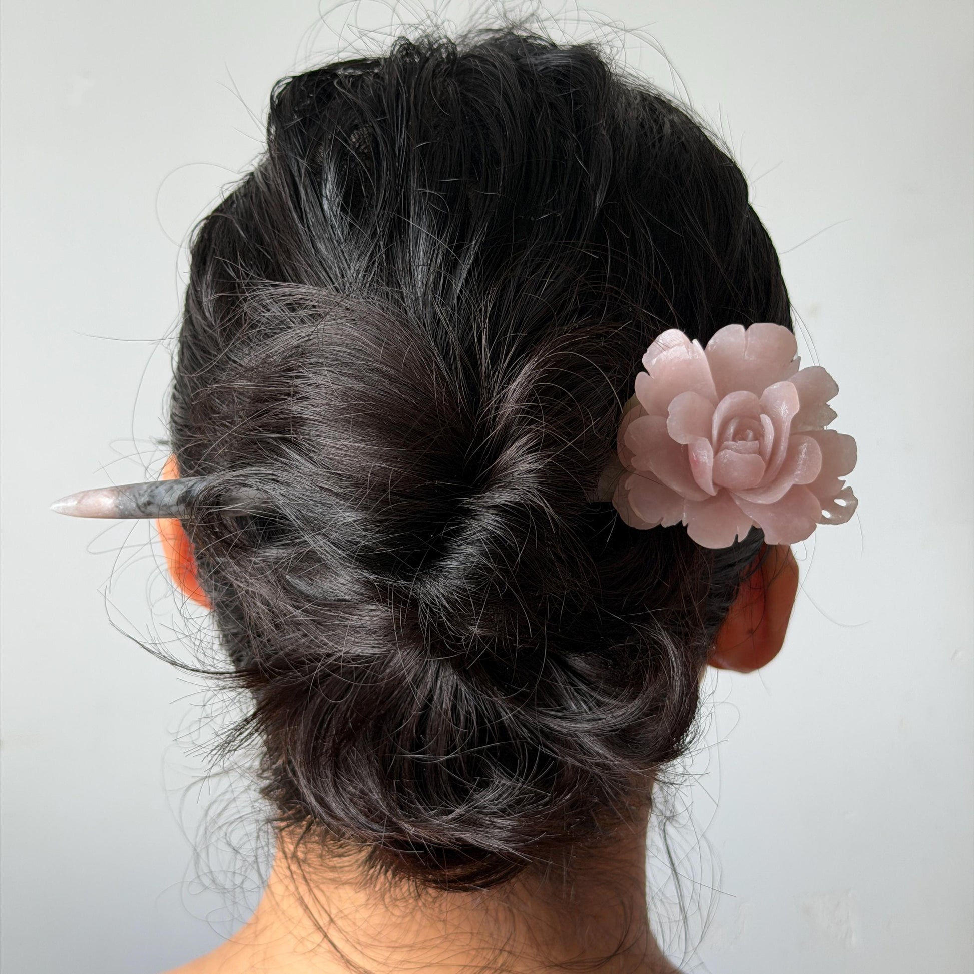 Xiu Jade Serpentine Hand Carved Pink Yulan Flower Hair Pin: Natural Pink Grey Green Jade Handcrafted Hair Stick 3D stone carving Hair Jewelry | Asian Chinese Vintage Hanfu Hair Fork gift for her pink jade carving green jade grey jade flower carving yulan carving hand engraved yulan hairpins japanese hair stick korean hair pins vinatge hair fork chinese hair comb antique hairpins wedding headpiece engagement hair jewelry bridal shower gift bridal hair accessory 3D stone carving