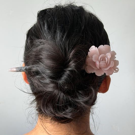 Xiu Jade Serpentine Hand Carved Pink Yulan Flower Hair Pin: Natural Pink Grey Green Jade Handcrafted Hair Stick 3D stone carving Hair Jewelry | Asian Chinese Vintage Hanfu Hair Fork gift for her pink jade carving green jade grey jade flower carving yulan carving hand engraved yulan hairpins japanese hair stick korean hair pins vinatge hair fork chinese hair comb antique hairpins wedding headpiece engagement hair jewelry bridal shower gift bridal hair accessory 3D stone carving