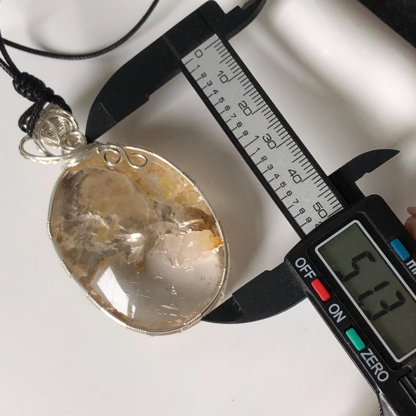 Rare Found! Polished Enhydro Quartz Golden Healer Wrapped Wire Pendant Adjustable Necklace: Moving Dried White Sand & Yellow Hematoid Inclusion Crystal Palm Stone| Natural Gemstone Birthstone Gift for her enhydro quartz sand water-fall pendant necklace choker gemstone charm stone pendant choker polished stone pendant crystal charm birthstone men necklace chakra crystal minerals specimen silver pendant inclusion crystal inclusion crystal sediment stone dirt inclusion healing meditative stone