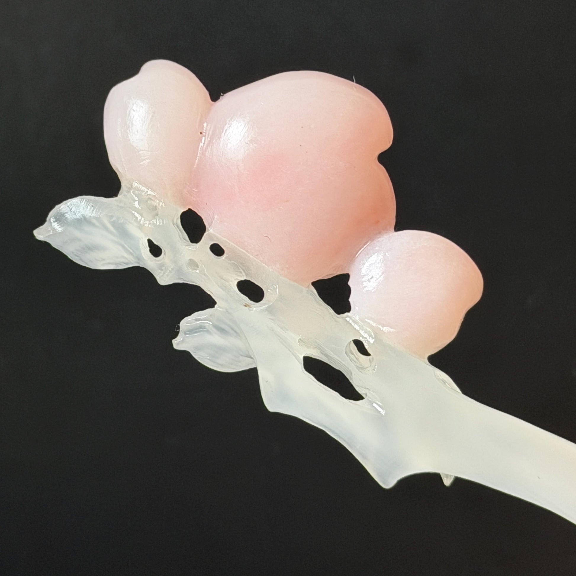 Xiu Jade Serpentine Hand Carved Pink Peach Flower Hair Pin: White & Pink Jade Handcrafted Hair Stick 3D stone carving Hair Jewelry | Asian Chinese Vintage Hanfu Hair Fork gift for her pink jade carving white jade flower carving peach carving hand engraved peach hairpins japanese hair stick korean hair pins vinatge hair fork chinese hair comb antique hairpins wedding headpiece engagement hair jewelry bridal shower gift bridal hair accessory 3D stone carving