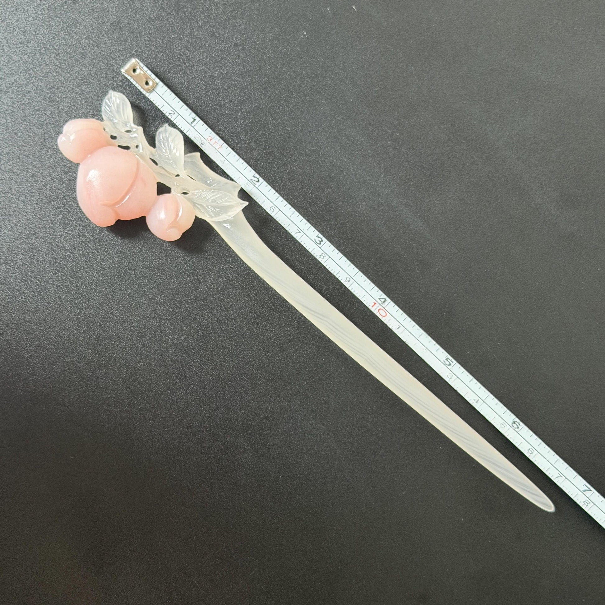 Xiu Jade Serpentine Hand Carved Pink Peach Flower Hair Pin: White & Pink Jade Handcrafted Hair Stick 3D stone carving Hair Jewelry | Asian Chinese Vintage Hanfu Hair Fork gift for her pink jade carving white jade flower carving peach carving hand engraved peach hairpins japanese hair stick korean hair pins vinatge hair fork chinese hair comb antique hairpins wedding headpiece engagement hair jewelry bridal shower gift bridal hair accessory 3D stone carving