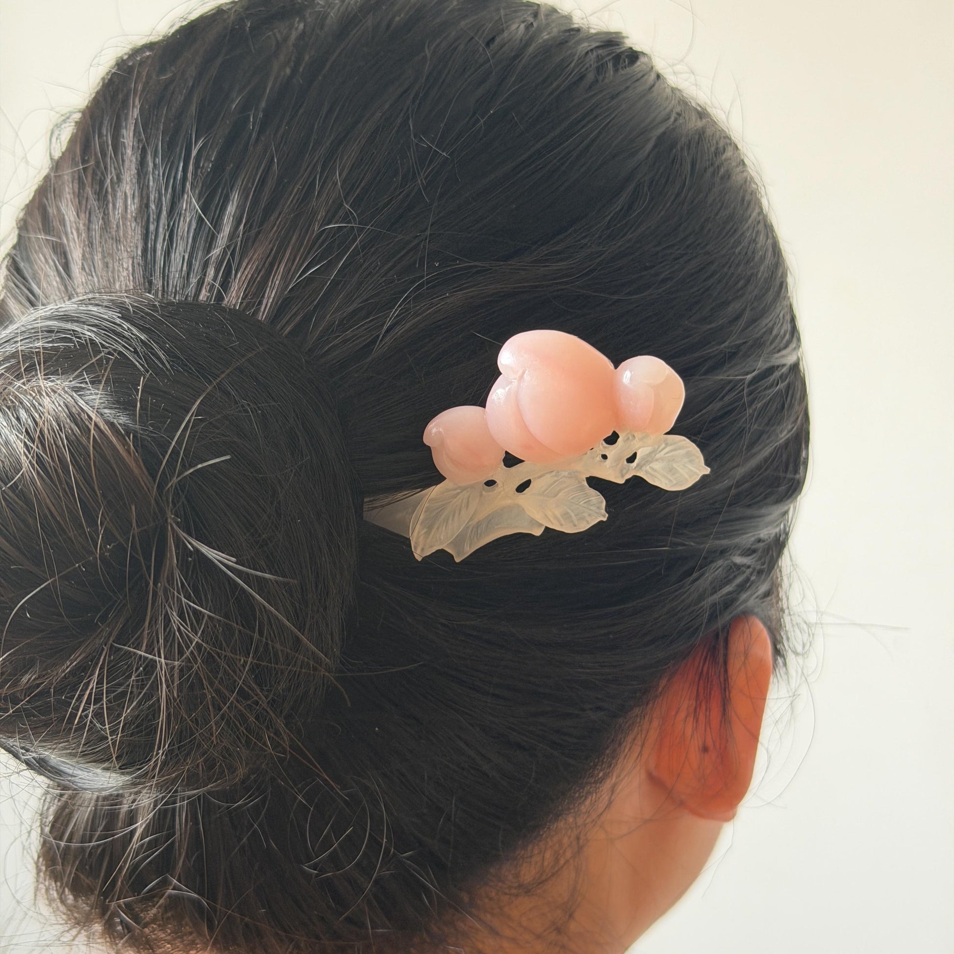 Xiu Jade Serpentine Hand Carved Pink Peach Flower Hair Pin: White & Pink Jade Handcrafted Hair Stick 3D stone carving Hair Jewelry | Asian Chinese Vintage Hanfu Hair Fork gift for her pink jade carving white jade flower carving peach carving hand engraved peach hairpins japanese hair stick korean hair pins vinatge hair fork chinese hair comb antique hairpins wedding headpiece engagement hair jewelry bridal shower gift bridal hair accessory 3D stone carving