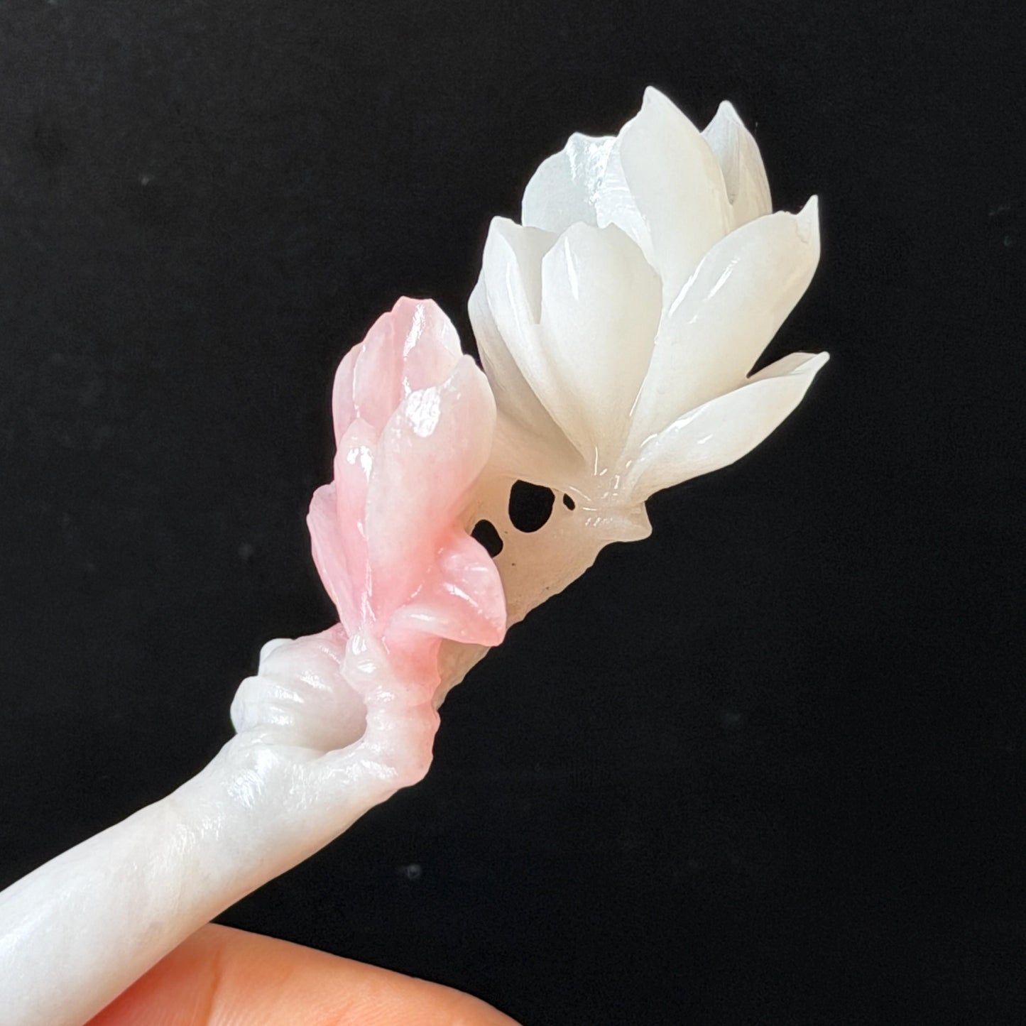Xiu Jade Serpentine Hand Carved Pink Lotus Flower Hair Pin: Natural Pink & White Jade Handcrafted Hair Stick 3D stone carving Hair Jewelry | Asian Chinese Vintage Hanfu Hair Fork gift for her pink jade carving white jade flower carving yulan carving hand engraved yulan hairpins japanese hair stick korean hair pins vinatge hair fork chinese hair comb antique hairpins wedding headpiece engagement hair jewelry bridal shower gift bridal hair accessory 3D stone carving asian hair crown