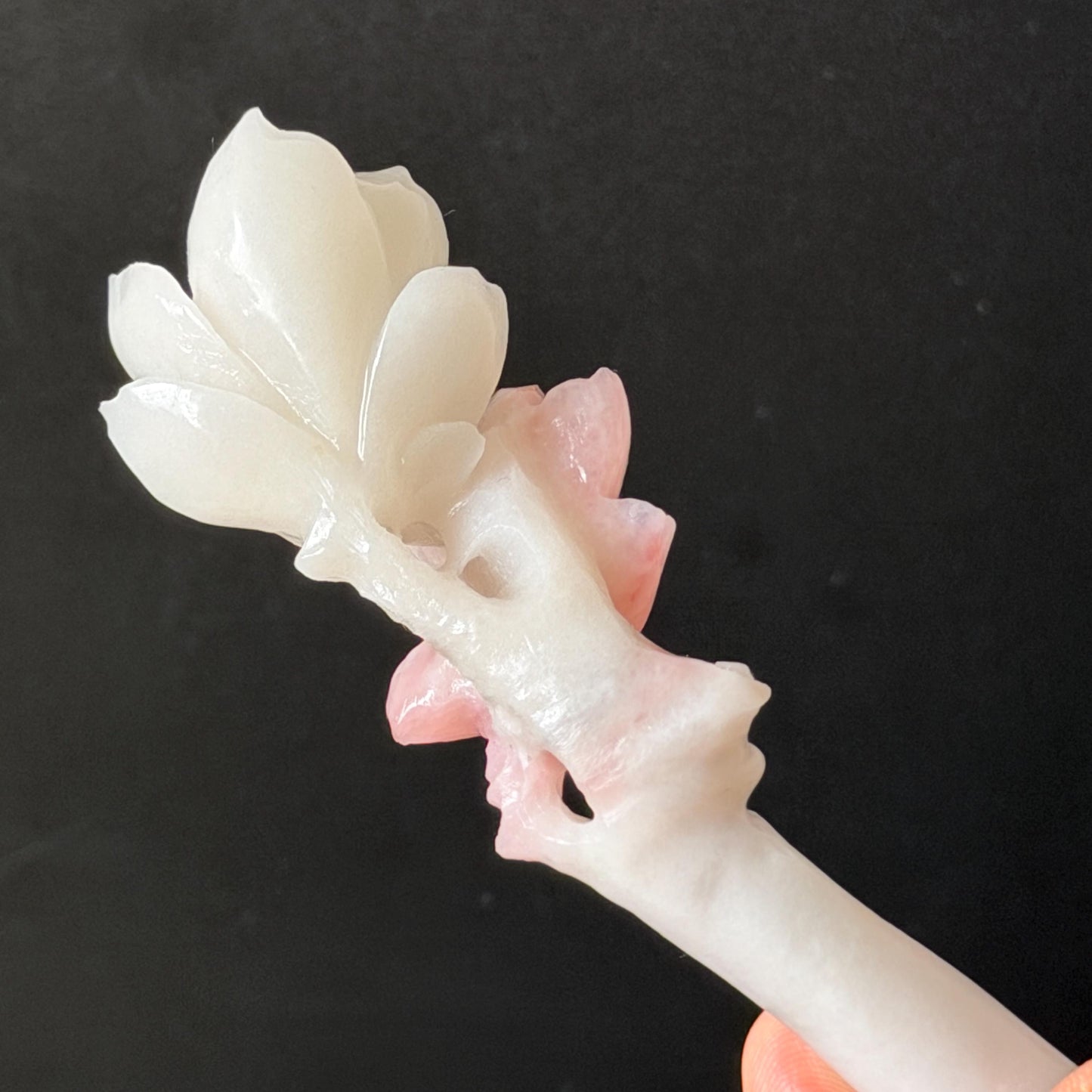 Xiu Jade Serpentine Hand Carved Pink Lotus Flower Hair Pin: Natural Pink & White Jade Handcrafted Hair Stick 3D stone carving Hair Jewelry | Asian Chinese Vintage Hanfu Hair Fork gift for her pink jade carving white jade flower carving yulan carving hand engraved yulan hairpins japanese hair stick korean hair pins vinatge hair fork chinese hair comb antique hairpins wedding headpiece engagement hair jewelry bridal shower gift bridal hair accessory 3D stone carving asian hair crown