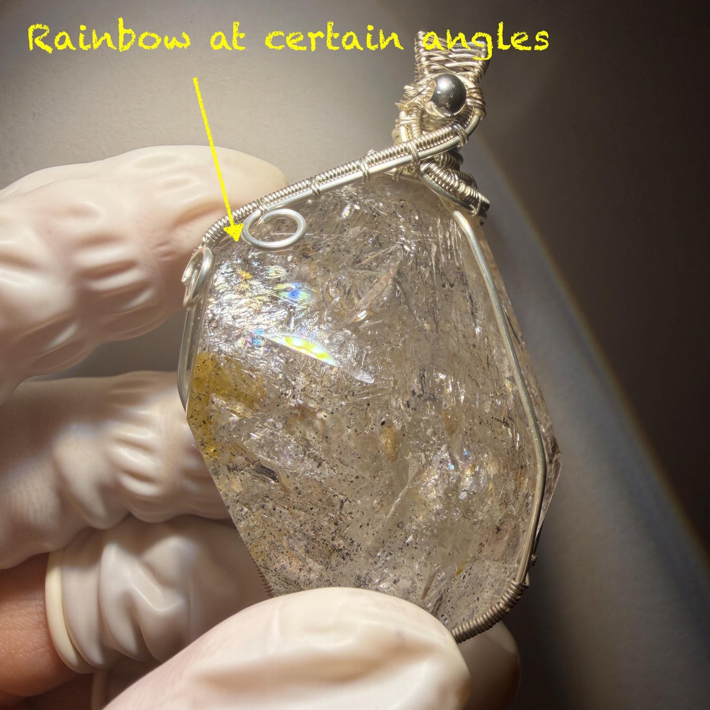 Rare Found! Polished Enhydro Golden Healer Quartz Large Pendant Adjustable Necklace: Moving White Granule & Big Shifting Bubble Inclusion Crystal | Natural Gemstone Birthstone Gift for her men chakra crystal purify stone minerals specimen yellow hematoid pendant inclusion crystal inclusion quartz jewelry rainbow quartz choker adjustable necklace enhydro crystal wire wrapped pendant quick sand inclusion bubble inclusion water inclusion quartz rainbow quartz palm stone quick sand