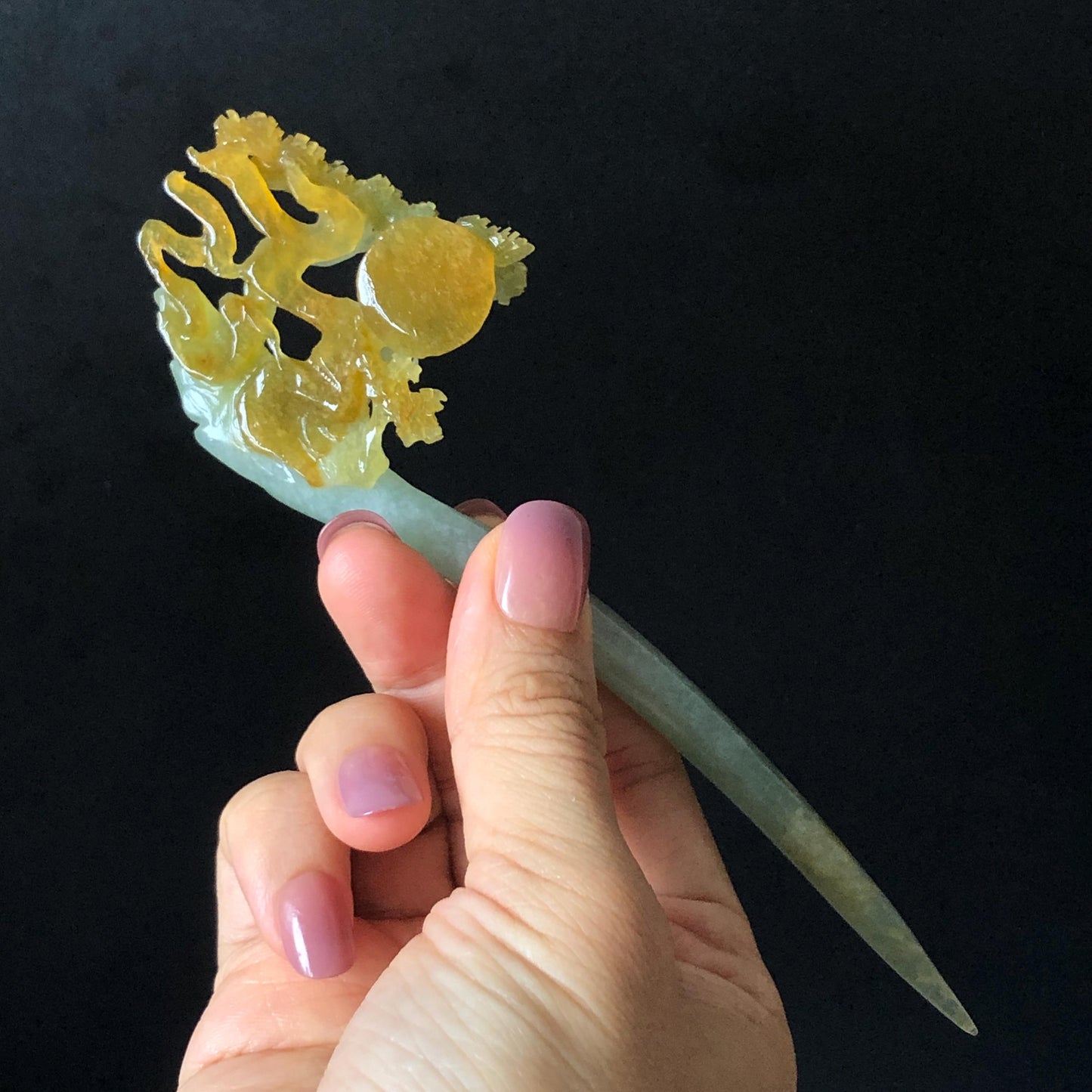 Certified Xiu Jade Serpentine Hand Carved Pavilions under Moon with Pine Tree Hair Pin: Natural Multicolour Orange Yellow GreenJade Hair Stick Hair Jewelry Chinese Vintage Hanfu Hair Fork gift for her green jade carving yellow jade flower carving landscapr carving hand engraved tree hairpins japanese hair stick korean hair pins vinatge hair fork chinese hair comb antique hairpins  accessory 3D stone carving asian hair crown hair claws