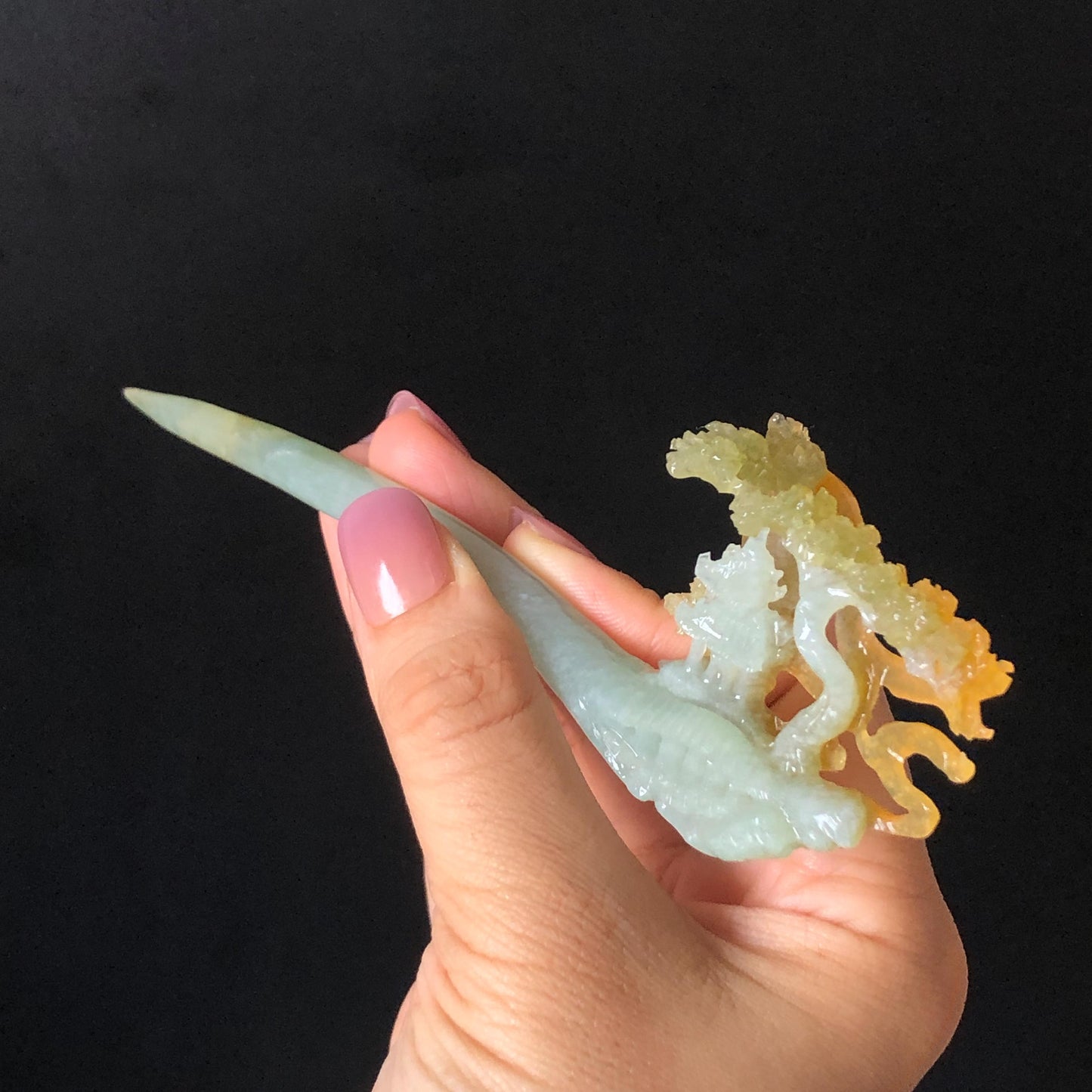 Certified Xiu Jade Serpentine Hand Carved Pavilions under Moon with Pine Tree Hair Pin: Natural Multicolour Orange Yellow GreenJade Hair Stick Hair Jewelry Chinese Vintage Hanfu Hair Fork gift for her green jade carving yellow jade flower carving landscapr carving hand engraved tree hairpins japanese hair stick korean hair pins vinatge hair fork chinese hair comb antique hairpins  accessory 3D stone carving asian hair crown hair claws