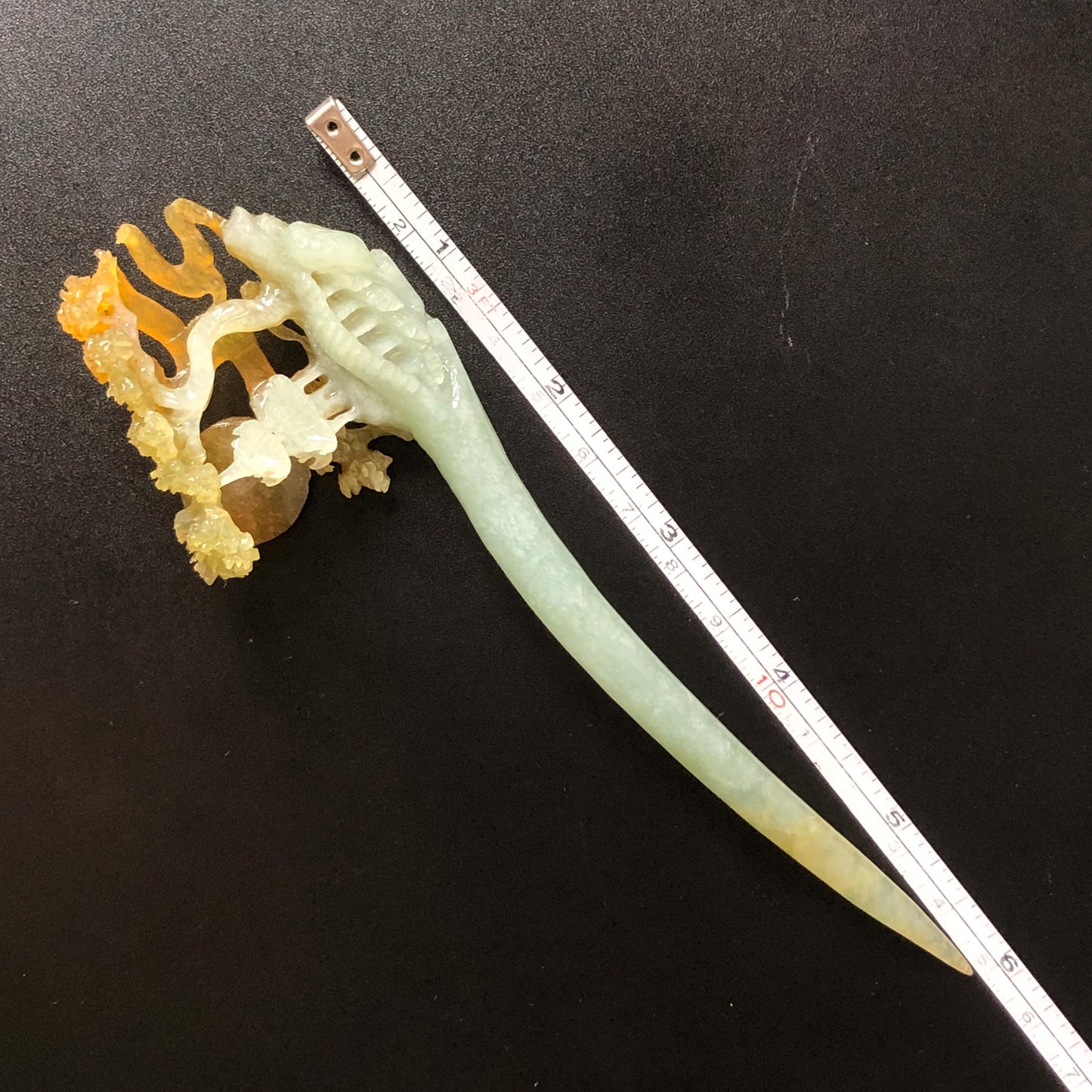 Certified Xiu Jade Serpentine Hand Carved Pavilions under Moon with Pine Tree Hair Pin: Natural Multicolour Orange Yellow GreenJade Hair Stick Hair Jewelry Chinese Vintage Hanfu Hair Fork gift for her green jade carving yellow jade flower carving landscapr carving hand engraved tree hairpins japanese hair stick korean hair pins vinatge hair fork chinese hair comb antique hairpins  accessory 3D stone carving asian hair crown hair claws