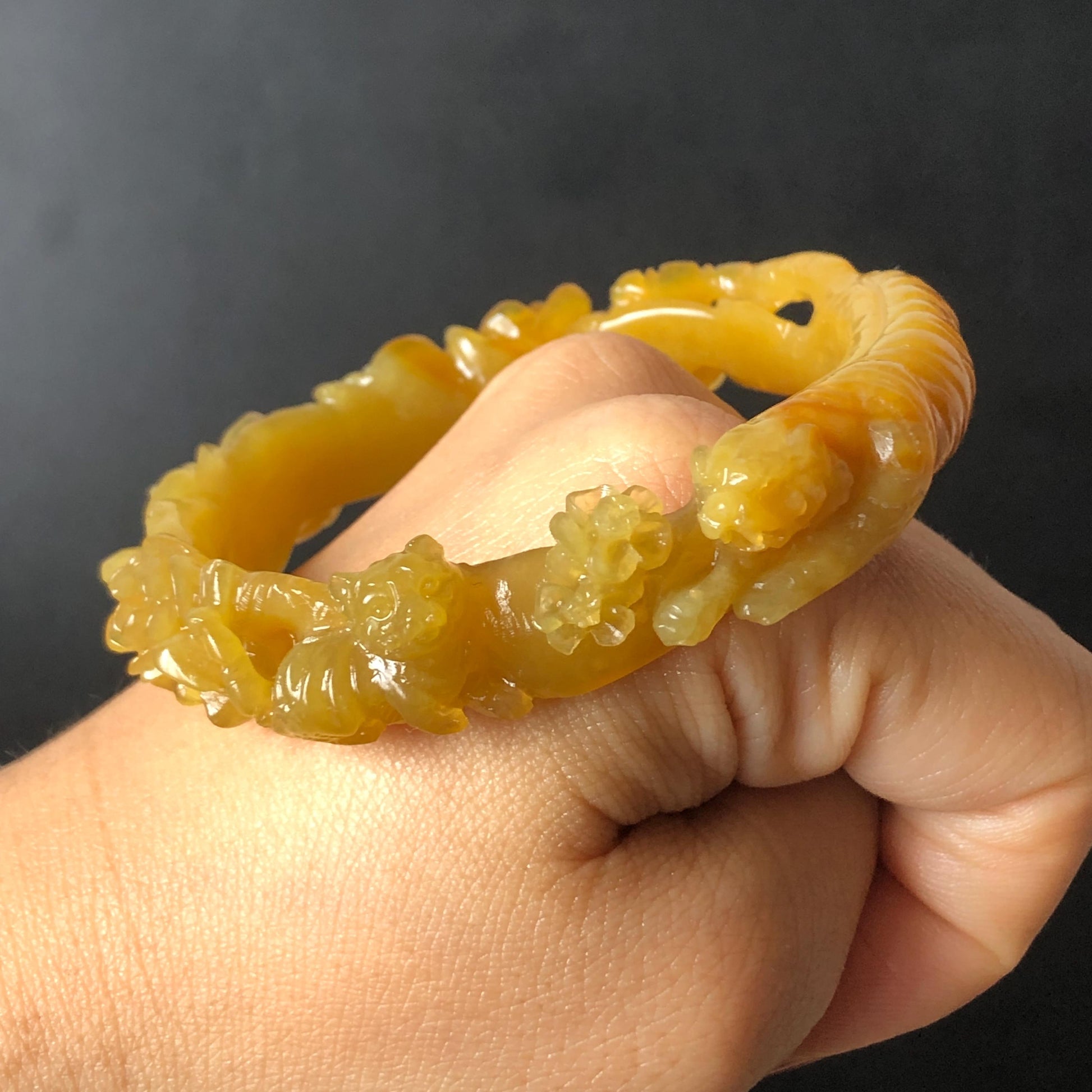 Custom Size 50-65mm! Xiu Jade Tiger & Rose Hand Craved Bangle: Certified Natural Serpentine Yellow Jade handcrafted Bracelet 3D stone carving Accept Customized order tailor-made bangle customized gift tiger lover gift for her custom size bangle natural jade with certificate bracelet yellow jade certified jade stone bangle gemstone bracelet crystal bangle jade carving rose carving flower carving personalized gift make to order antique bracelet chinese untreated jade birthday gift hallow out