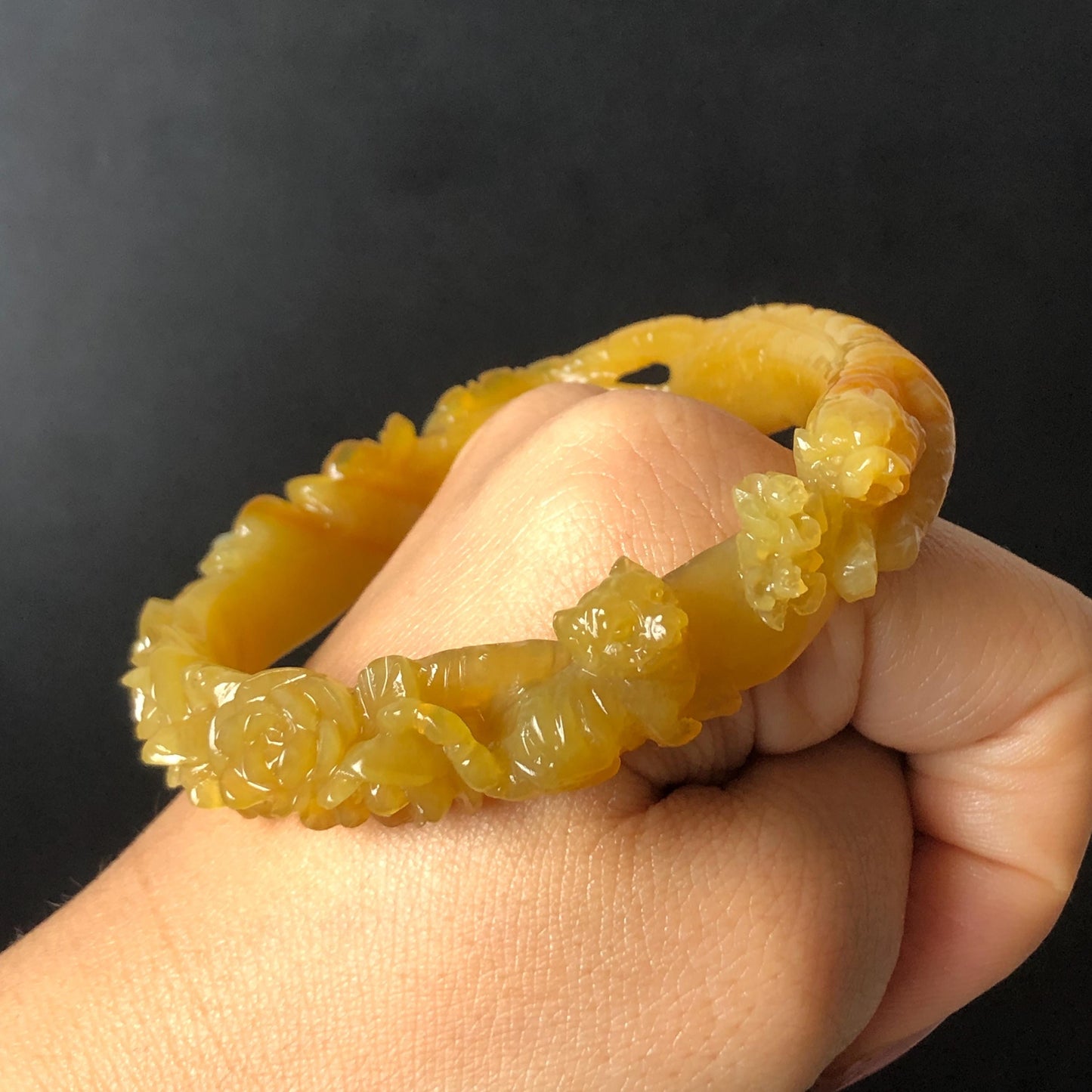 Custom Size 50-65mm! Xiu Jade Tiger & Rose Hand Craved Bangle: Certified Natural Serpentine Yellow Jade handcrafted Bracelet 3D stone carving Accept Customized order tailor-made bangle customized gift tiger lover gift for her custom size bangle natural jade with certificate bracelet yellow jade certified jade stone bangle gemstone bracelet crystal bangle jade carving rose carving flower carving personalized gift make to order antique bracelet chinese untreated jade birthday gift hallow out