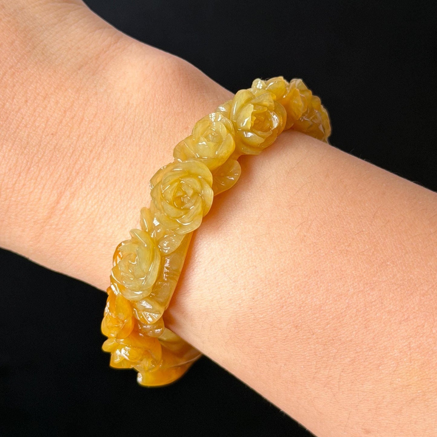 Custom Size 50-65mm! Xiu Jade Tiger & Rose Hand Craved Bangle: Certified Natural Serpentine Yellow Jade handcrafted Bracelet 3D stone carving Accept Customized order tailor-made bangle customized gift tiger lover gift for her custom size bangle natural jade with certificate bracelet yellow jade certified jade stone bangle gemstone bracelet crystal bangle jade carving rose carving flower carving personalized gift make to order antique bracelet chinese untreated jade birthday gift hallow out