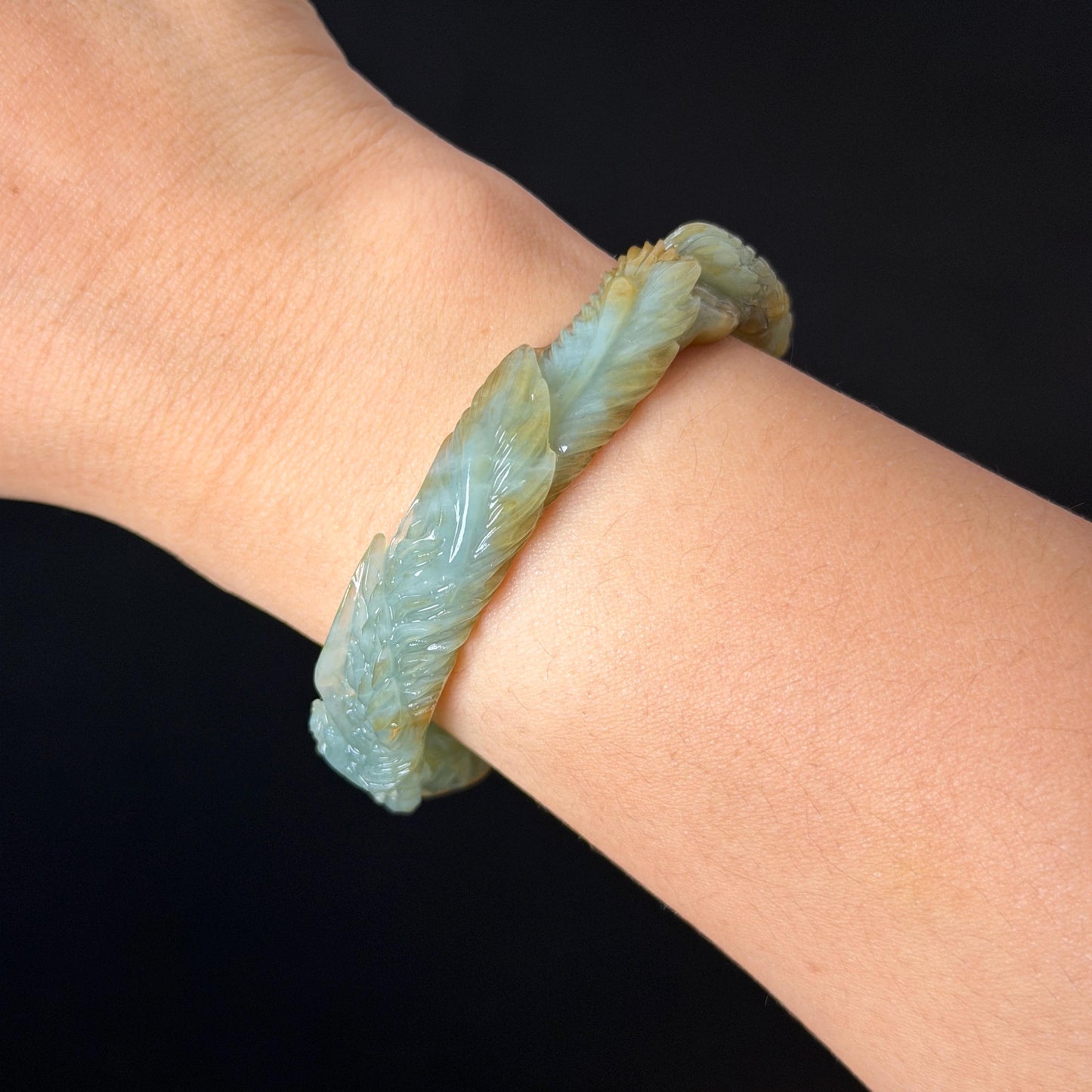 Custom Size 50-65mm! Xiu Jade Dragon & Phoenix Hand Carved Bangle: Certified Natural Serpentine Yellow Green Jade handcrafted Bracelet 3D stone carving Accept Customized order tailor-made bangle customized gift dragon lover gift for her natural jade with certificate bracelet green jade yellow jade multicolour jade certified jade stone bangle gemstone bracelet jade carving phoenix carving peony carving personalized gift make to order chinese untreated jade birthday gift hallow out