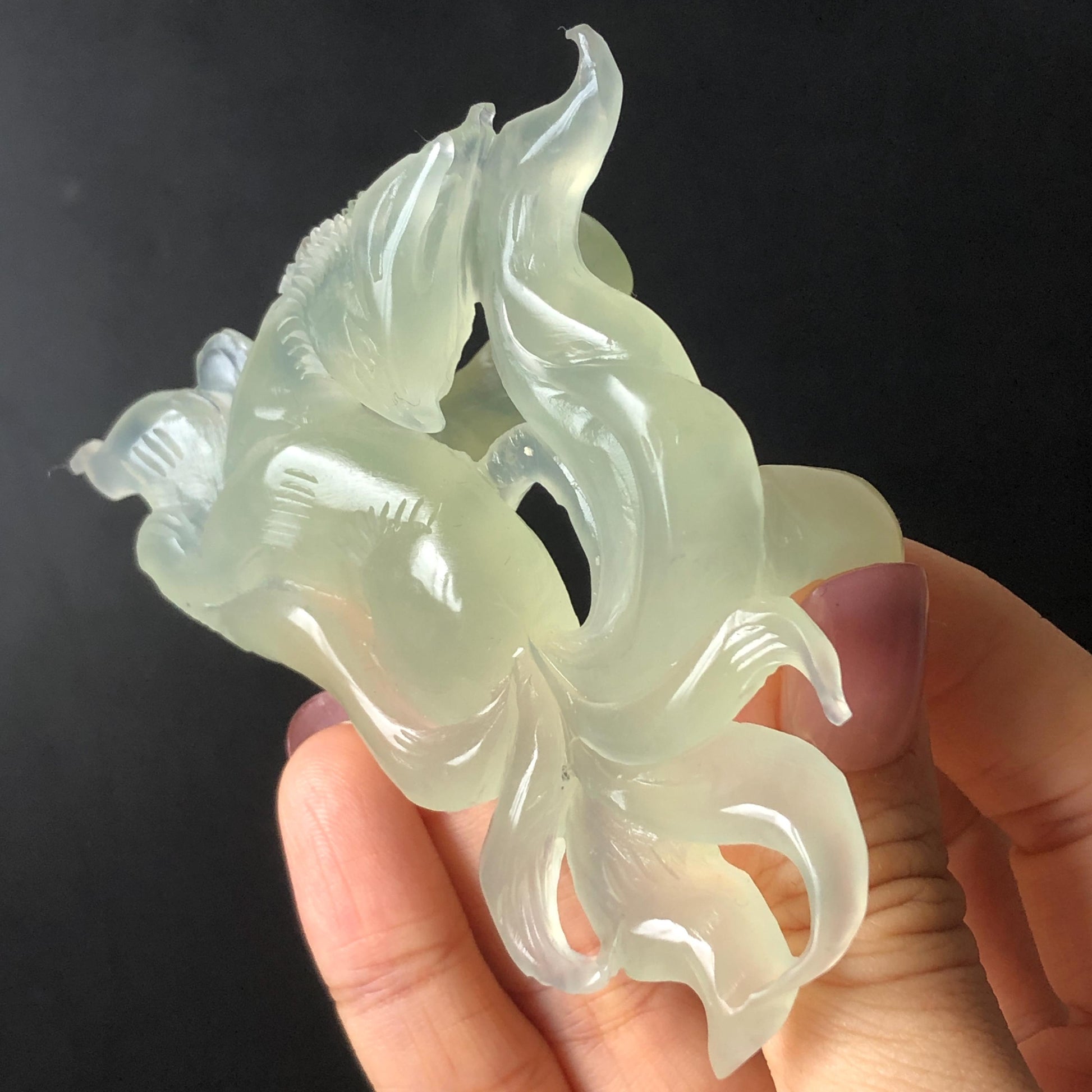 Xiu Jade Nine-tailed Fox Hand Carved Hair Crown: Natural Serpentine Ice Green  Jade Hanfu Hair Stick 3D stone carving Asian Chinese Vintage Style  Gift for her, hairpin, green jade hair stick, hair fork, chinese hairpin, korean hair stick, japanese hair pin, vinatge hair comb, bridal hair clip, fox lover gift, hand carved fox, hand engraved animals carving, fox carving, real jade untreated jade bridal headpiece wedding hair jewelry hollow out carving gift for her engagement gift