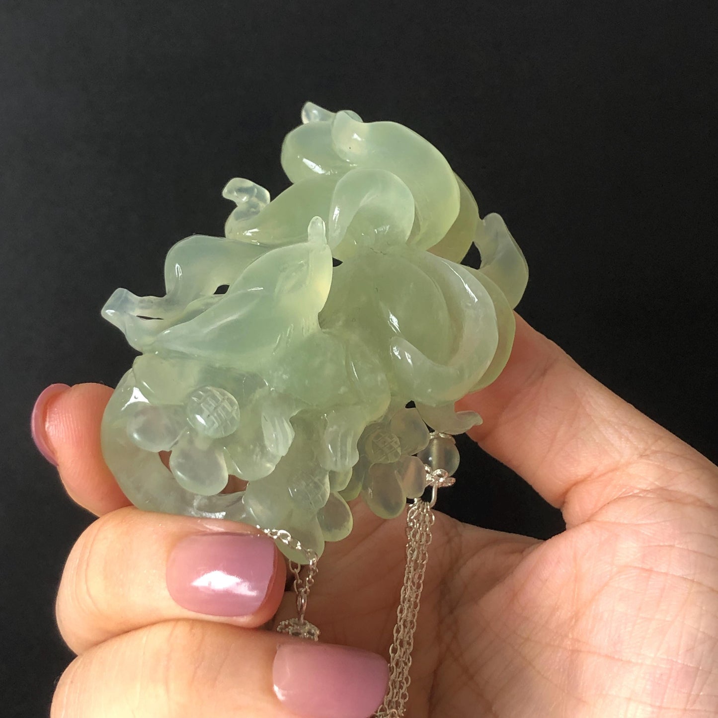 Xiu Jade Nine-tailed Fox Hand Carved Hair Crown: Natural Serpentine Ice Green  Jade Hanfu Hair Stick 3D stone carving Asian Chinese Vintage Style  Gift for her, hairpin, green jade hair stick, hair fork, chinese hairpin, korean hair stick, japanese hair pin, vinatge hair comb, bridal hair clip, fox lover gift, hand carved fox, hand engraved animals carving, fox carving, real jade untreated jade bridal headpiece wedding hair jewelry hollow out carving gift for her flower carving dangle hair pin