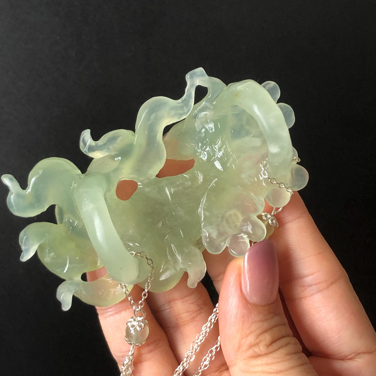 Xiu Jade Nine-tailed Fox Hand Carved Hair Crown: Natural Serpentine Ice Green  Jade Hanfu Hair Stick 3D stone carving Asian Chinese Vintage Style  Gift for her, hairpin, green jade hair stick, hair fork, chinese hairpin, korean hair stick, japanese hair pin, vinatge hair comb, bridal hair clip, fox lover gift, hand carved fox, hand engraved animals carving, fox carving, real jade untreated jade bridal headpiece wedding hair jewelry hollow out carving gift for her flower carving dangle hair pin