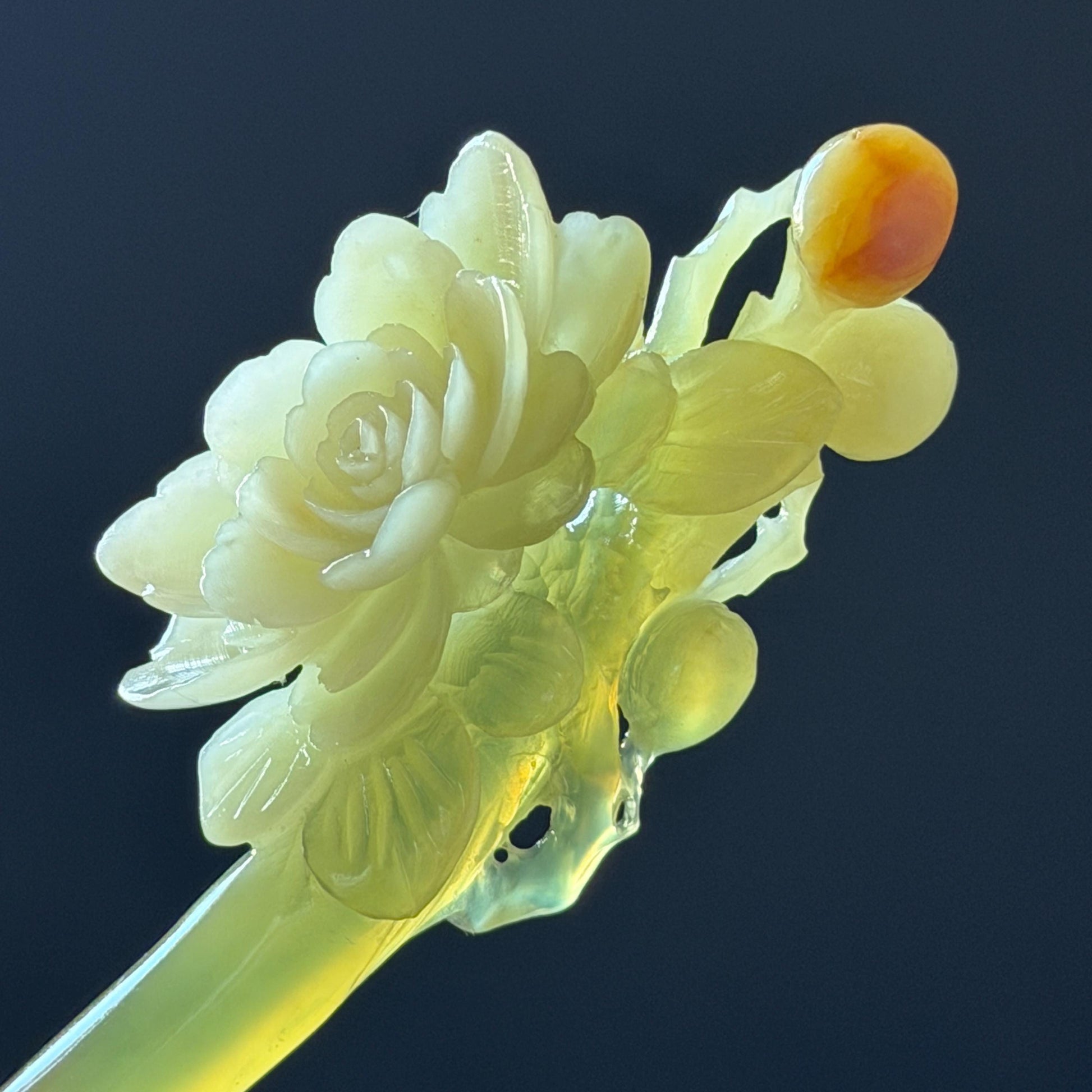 Xiu Jade Hand Carved Camellia Flower Hair Pin: Certified Natural Serpentine Multicolor Orange White Green Jade Handcrafted Hair Stick | Asian Vintage Hair Fork 3D stone carving Hair Jewelry | Chinese Hanfu Hair Fork gift for her green jade carving white jade orange jade flower carving camellia carving hand engraved hairpins japanese hair stick korean hair pins hair fork hair comb antique hairpins wedding headpiece engagement hair jewelry bridal shower gift bridal hair accessory  asian hair crown
