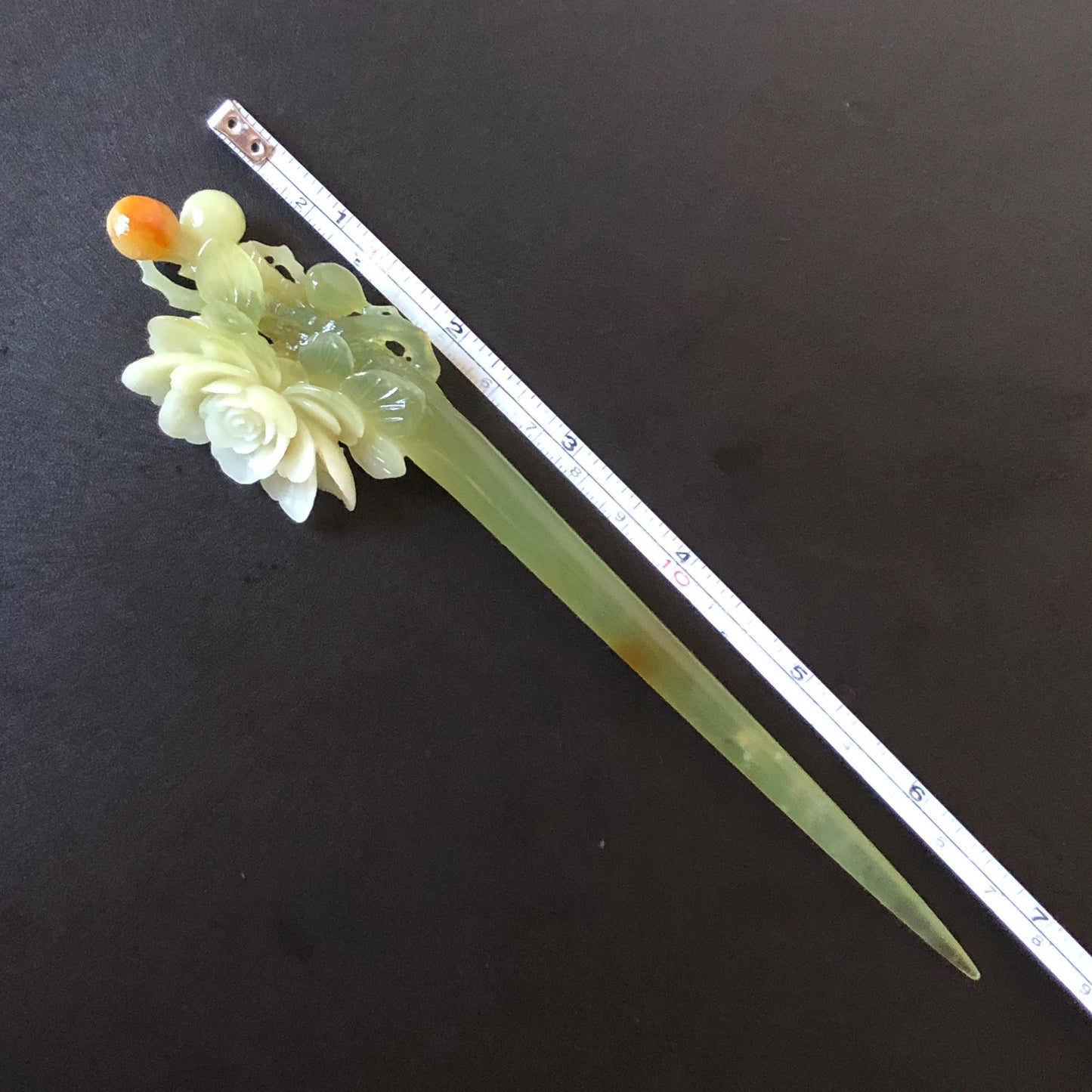 Xiu Jade Hand Carved Camellia Flower Hair Pin: Certified Natural Serpentine Multicolor Orange White Green Jade Handcrafted Hair Stick | Asian Vintage Hair Fork 3D stone carving Hair Jewelry | Chinese Hanfu Hair Fork gift for her green jade carving white jade orange jade flower carving camellia carving hand engraved hairpins japanese hair stick korean hair pins hair fork hair comb antique hairpins wedding headpiece engagement hair jewelry bridal shower gift bridal hair accessory  asian hair crown
