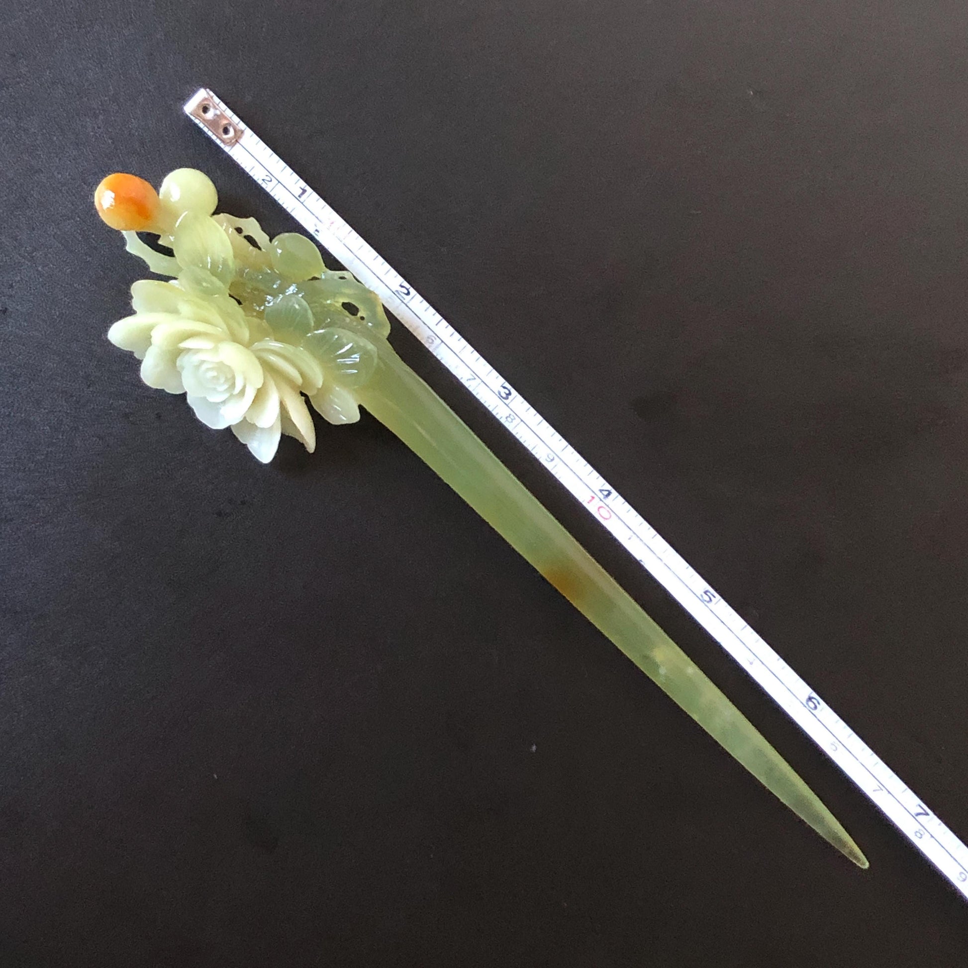 Xiu Jade Hand Carved Camellia Flower Hair Pin: Certified Natural Serpentine Multicolor Orange White Green Jade Handcrafted Hair Stick | Asian Vintage Hair Fork 3D stone carving Hair Jewelry | Chinese Hanfu Hair Fork gift for her green jade carving white jade orange jade flower carving camellia carving hand engraved hairpins japanese hair stick korean hair pins hair fork hair comb antique hairpins wedding headpiece engagement hair jewelry bridal shower gift bridal hair accessory  asian hair crown