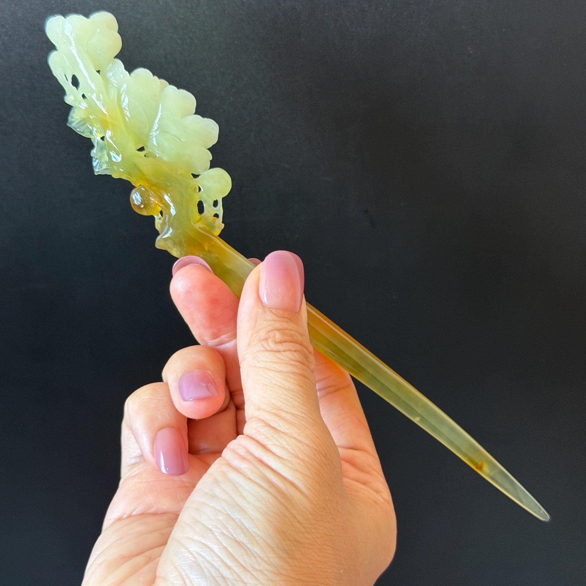 Xiu Jade Peach Blossom Flower Hand Carved Hair Pin: Certified Natural Serpentine Multicolor Orange White Green Jade Handcrafted Hair Stick | Asian Vintage Hair Fork 3D stone carving Hair Jewelry Chinese Hanfu Hair Fork gift for her green jade carving white jade orange jade flower carving hand engraved hairpins japanese hair stick korean hair pins hair fork hair comb antique hairpins wedding headpiece engagement hair jewelry bridal shower gift wedding bridal hair accessory asian hair crown