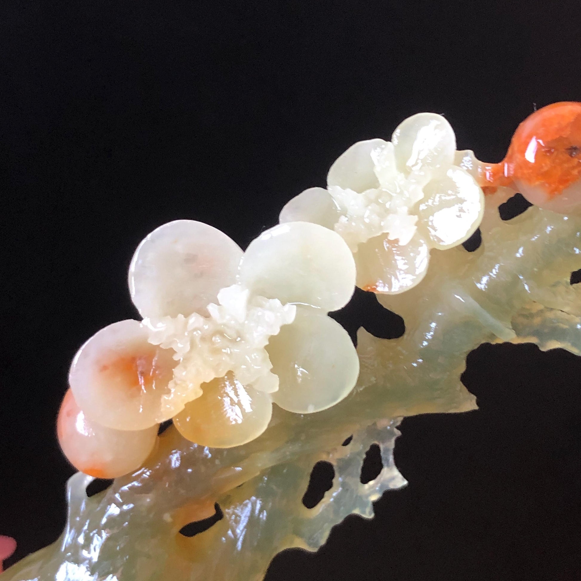 Xiu Jade Plum Blossom Flower Hand Carved Hair Pin: Certified Natural Serpentine Multicolor Orange White Green Jade Handcrafted Hair Stick