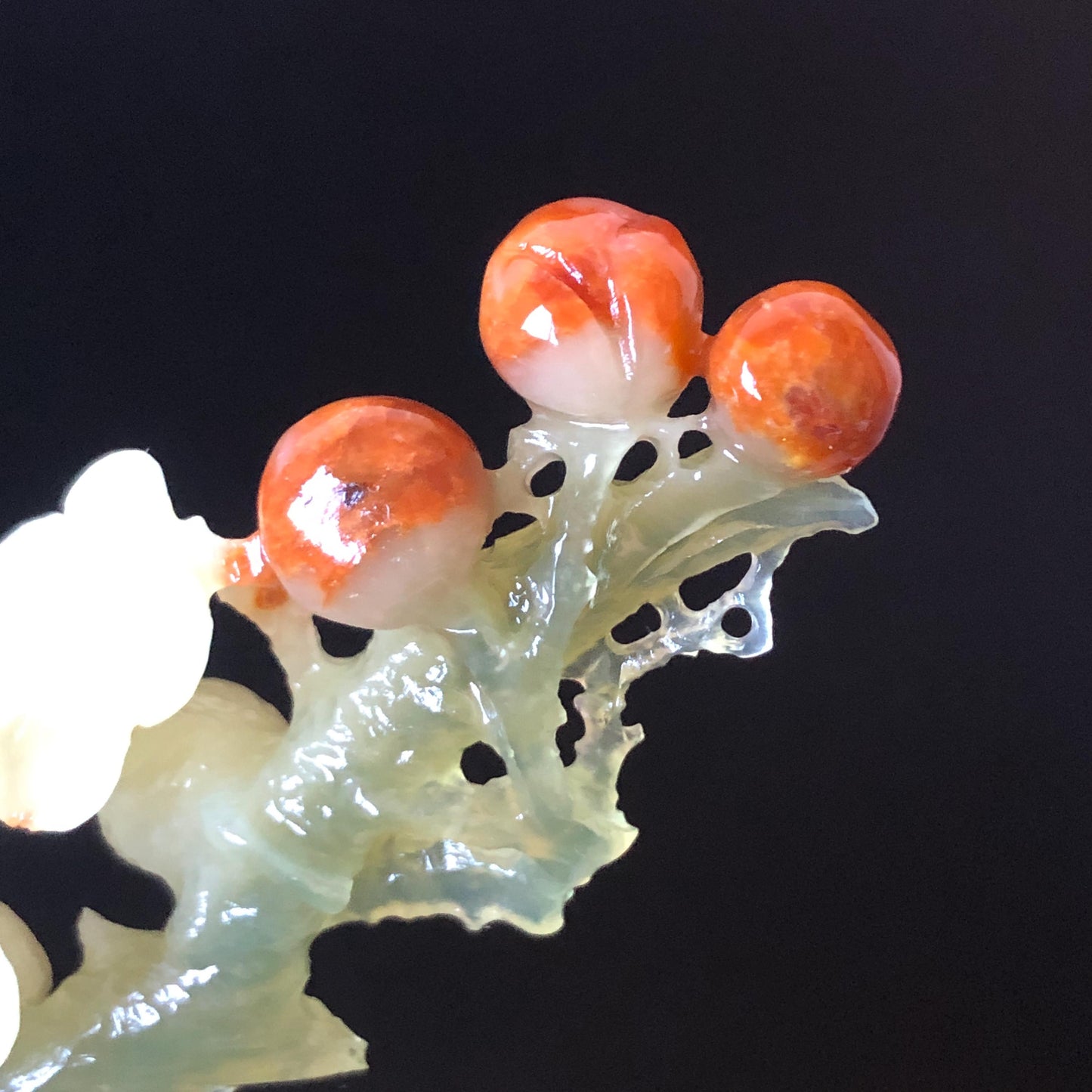 Xiu Jade Plum Blossom Flower Hand Carved Hair Pin: Certified Natural Serpentine Multicolor Orange White Green Jade Handcrafted Hair Stick