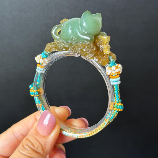 Xiu Jade Serpentine Hand Carved Bird & Butterfly with Flower Charm Braided Bracelet: Natural Green and Yellow Jade Adjustable Bracelet 3D Stone Carving  adjustable bracelet woven bracelet rope 3D jade carving green jade yellow jade multicolour jade natural untreated jade handcrafted charm bead bracelet handmade bracelet butterfly carving flower carving hand engraved charm chinese braided bracelet vintage bracelet antique bracelet lucky rope cat lover gift birthday gift handcrafted bracelet