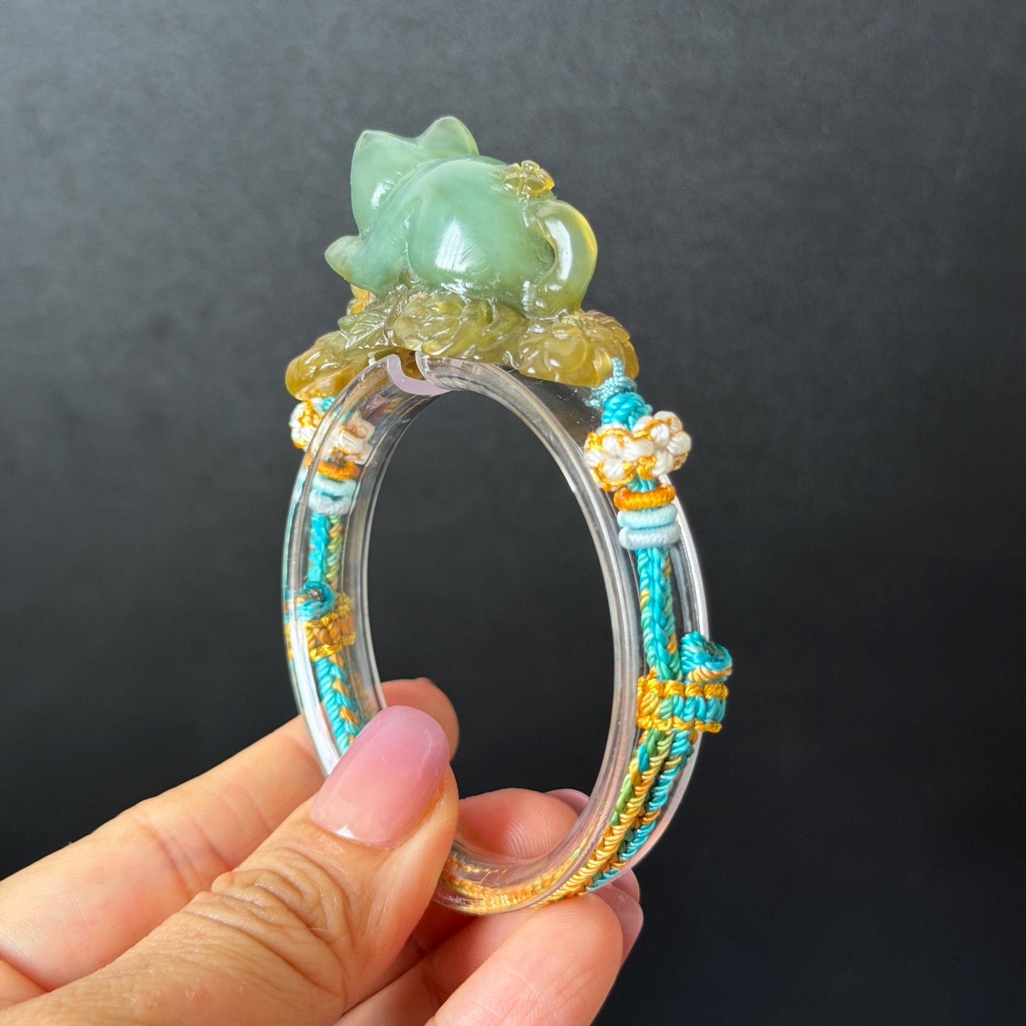 Xiu Jade Serpentine Hand Carved Bird & Butterfly with Flower Charm Braided Bracelet: Natural Green and Yellow Jade Adjustable Bracelet 3D Stone Carving  adjustable bracelet woven bracelet rope 3D jade carving green jade yellow jade multicolour jade natural untreated jade handcrafted charm bead bracelet handmade bracelet butterfly carving flower carving hand engraved charm chinese braided bracelet vintage bracelet antique bracelet lucky rope cat lover gift birthday gift handcrafted bracelet