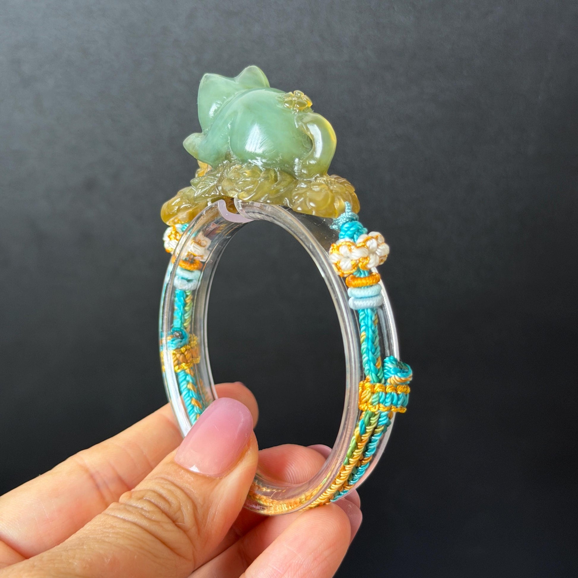 Xiu Jade Serpentine Hand Carved Bird & Butterfly with Flower Charm Braided Bracelet: Natural Green and Yellow Jade Adjustable Bracelet 3D Stone Carving  adjustable bracelet woven bracelet rope 3D jade carving green jade yellow jade multicolour jade natural untreated jade handcrafted charm bead bracelet handmade bracelet butterfly carving flower carving hand engraved charm chinese braided bracelet vintage bracelet antique bracelet lucky rope cat lover gift birthday gift handcrafted bracelet