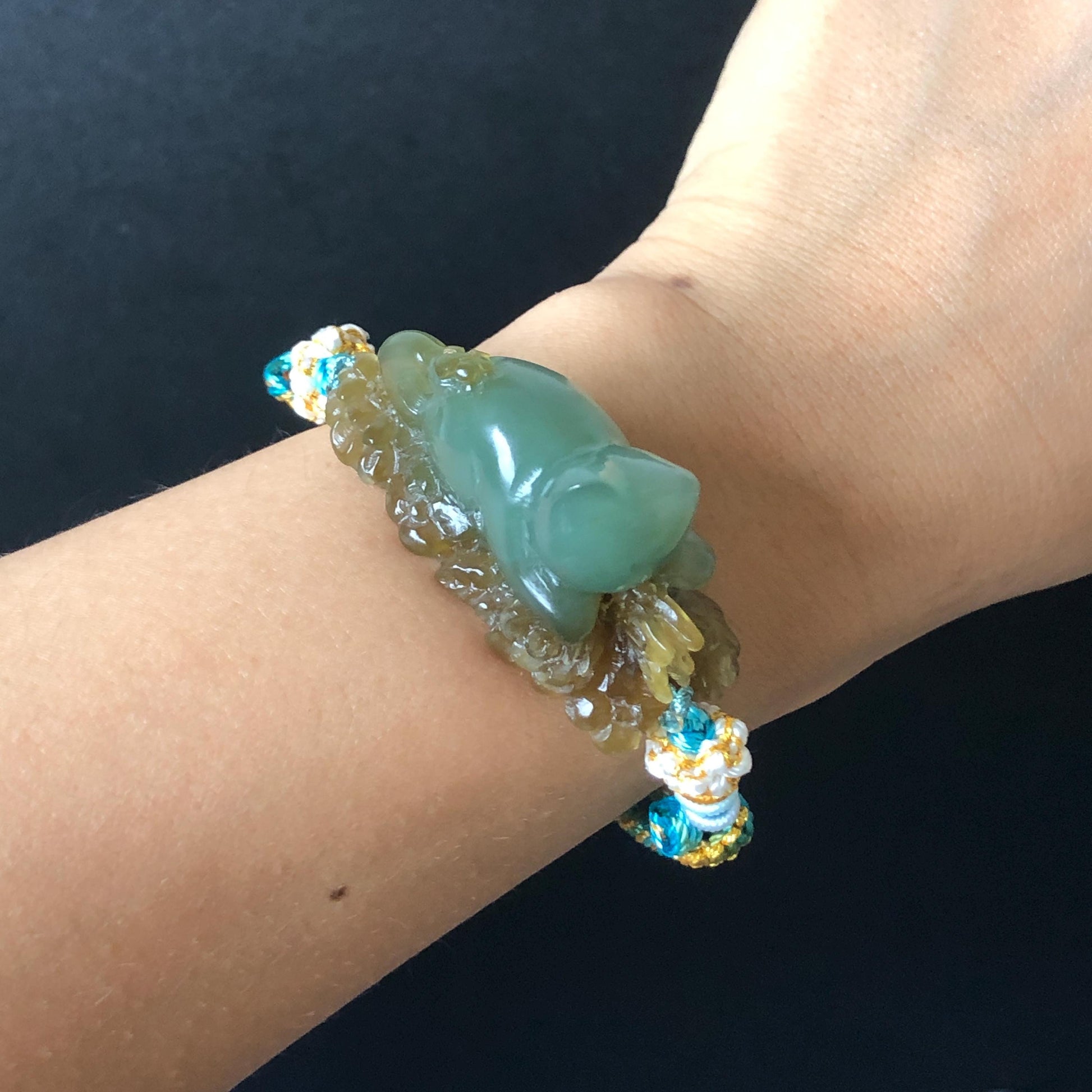 Xiu Jade Serpentine Hand Carved Bird & Butterfly with Flower Charm Braided Bracelet: Natural Green and Yellow Jade Adjustable Bracelet 3D Stone Carving  adjustable bracelet woven bracelet rope 3D jade carving green jade yellow jade multicolour jade natural untreated jade handcrafted charm bead bracelet handmade bracelet butterfly carving flower carving hand engraved charm chinese braided bracelet vintage bracelet antique bracelet lucky rope cat lover gift birthday gift handcrafted bracelet