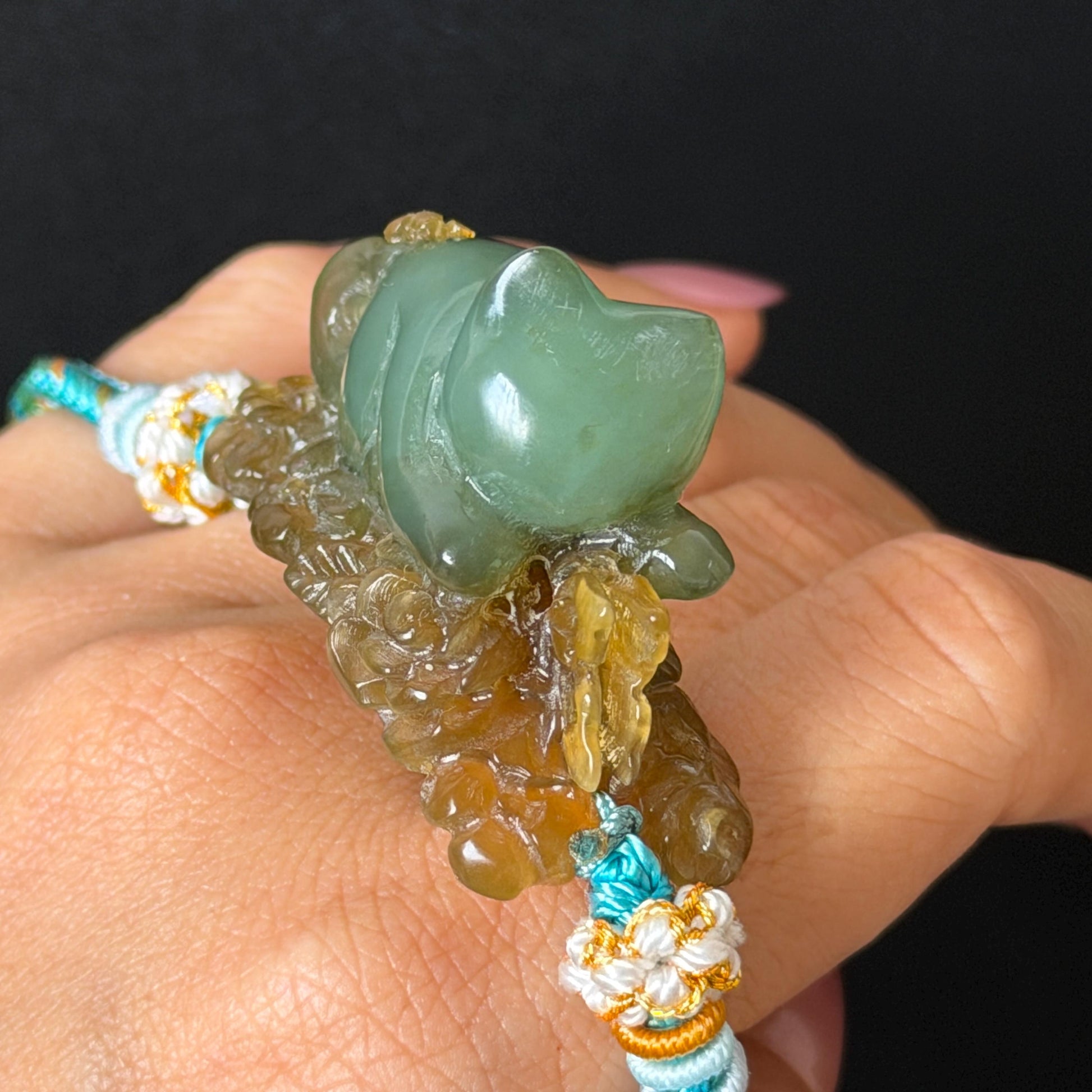 Xiu Jade Serpentine Hand Carved Bird & Butterfly with Flower Charm Braided Bracelet: Natural Green and Yellow Jade Adjustable Bracelet 3D Stone Carving  adjustable bracelet woven bracelet rope 3D jade carving green jade yellow jade multicolour jade natural untreated jade handcrafted charm bead bracelet handmade bracelet butterfly carving flower carving hand engraved charm chinese braided bracelet vintage bracelet antique bracelet lucky rope cat lover gift birthday gift handcrafted bracelet