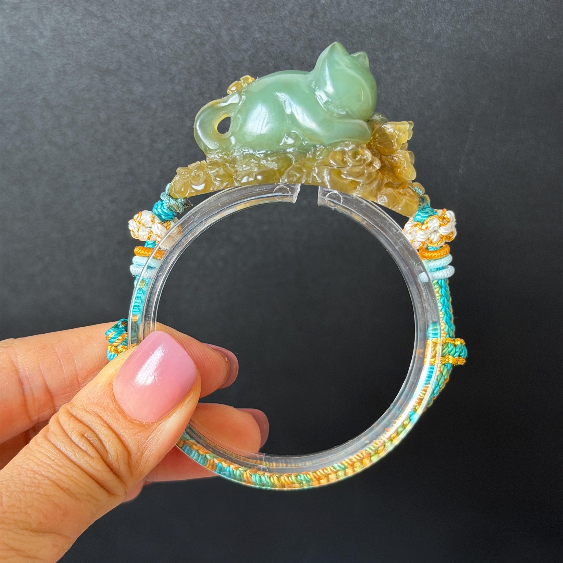 Xiu Jade Serpentine Hand Carved Bird & Butterfly with Flower Charm Braided Bracelet: Natural Green and Yellow Jade Adjustable Bracelet 3D Stone Carving  adjustable bracelet woven bracelet rope 3D jade carving green jade yellow jade multicolour jade natural untreated jade handcrafted charm bead bracelet handmade bracelet butterfly carving flower carving hand engraved charm chinese braided bracelet vintage bracelet antique bracelet lucky rope cat lover gift birthday gift handcrafted bracelet