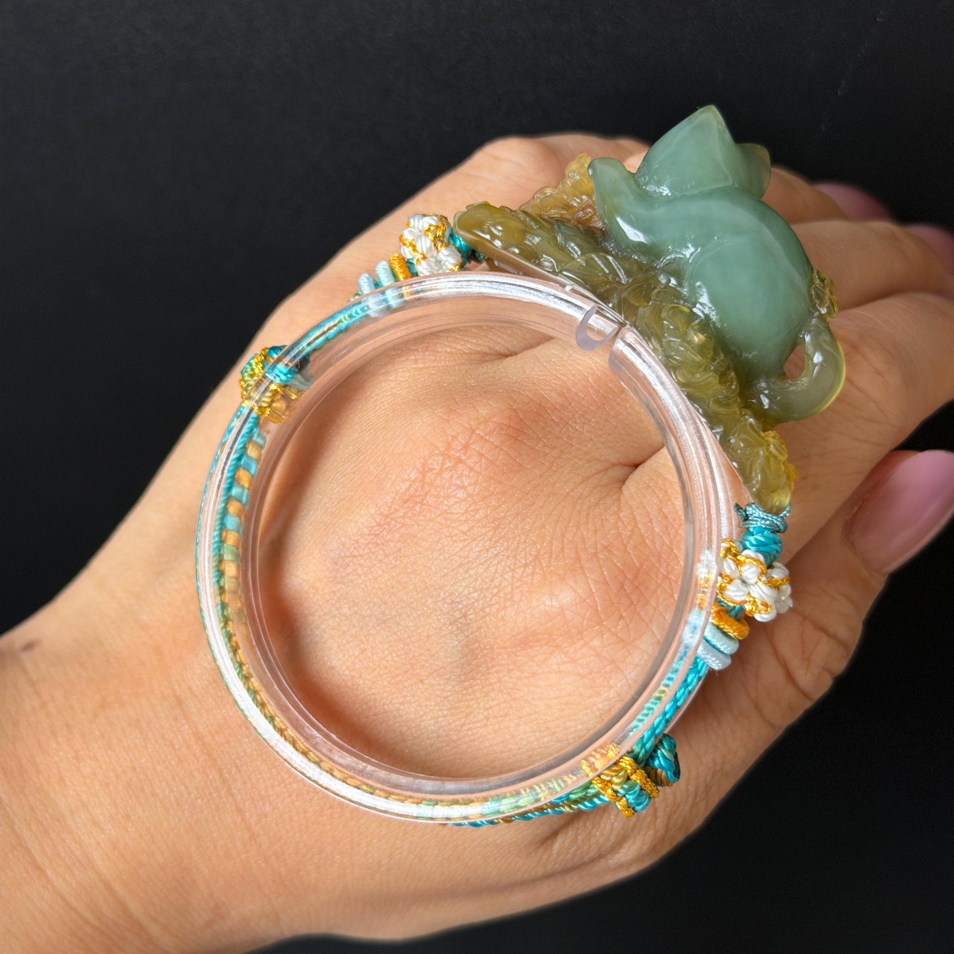 Xiu Jade Serpentine Hand Carved Bird & Butterfly with Flower Charm Braided Bracelet: Natural Green and Yellow Jade Adjustable Bracelet 3D Stone Carving  adjustable bracelet woven bracelet rope 3D jade carving green jade yellow jade multicolour jade natural untreated jade handcrafted charm bead bracelet handmade bracelet butterfly carving flower carving hand engraved charm chinese braided bracelet vintage bracelet antique bracelet lucky rope cat lover gift birthday gift handcrafted bracelet