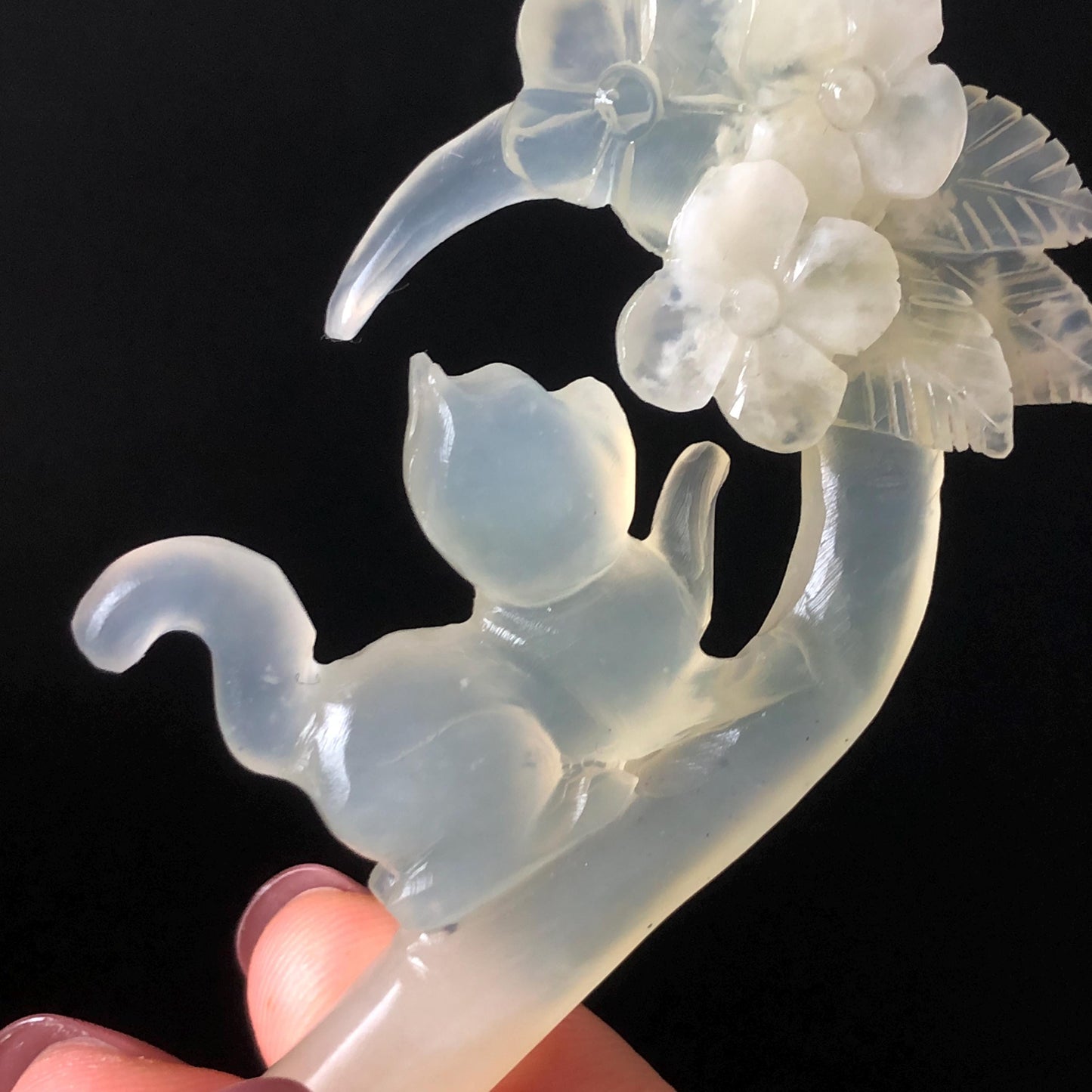 Xiu Jade Serpentine Hand Carved Cat Kitten & Flowers Hair Pin: Natural Bicolour White Green Jade Handcrafted Hanfu Hair Stick | Asian Chinese Vintage Style Hairpin Gift for her hand engraved green jade carving hand carved cat hairpin cat carving hand engraved flower hair stick chinese jade hair comb hanfu hair fork korean hairpins japanese hair clip cat lover gift vintage hair stick natural untreated jade hair crown handmade hair jewelry cat lover gift birthday gift 3D stone carving