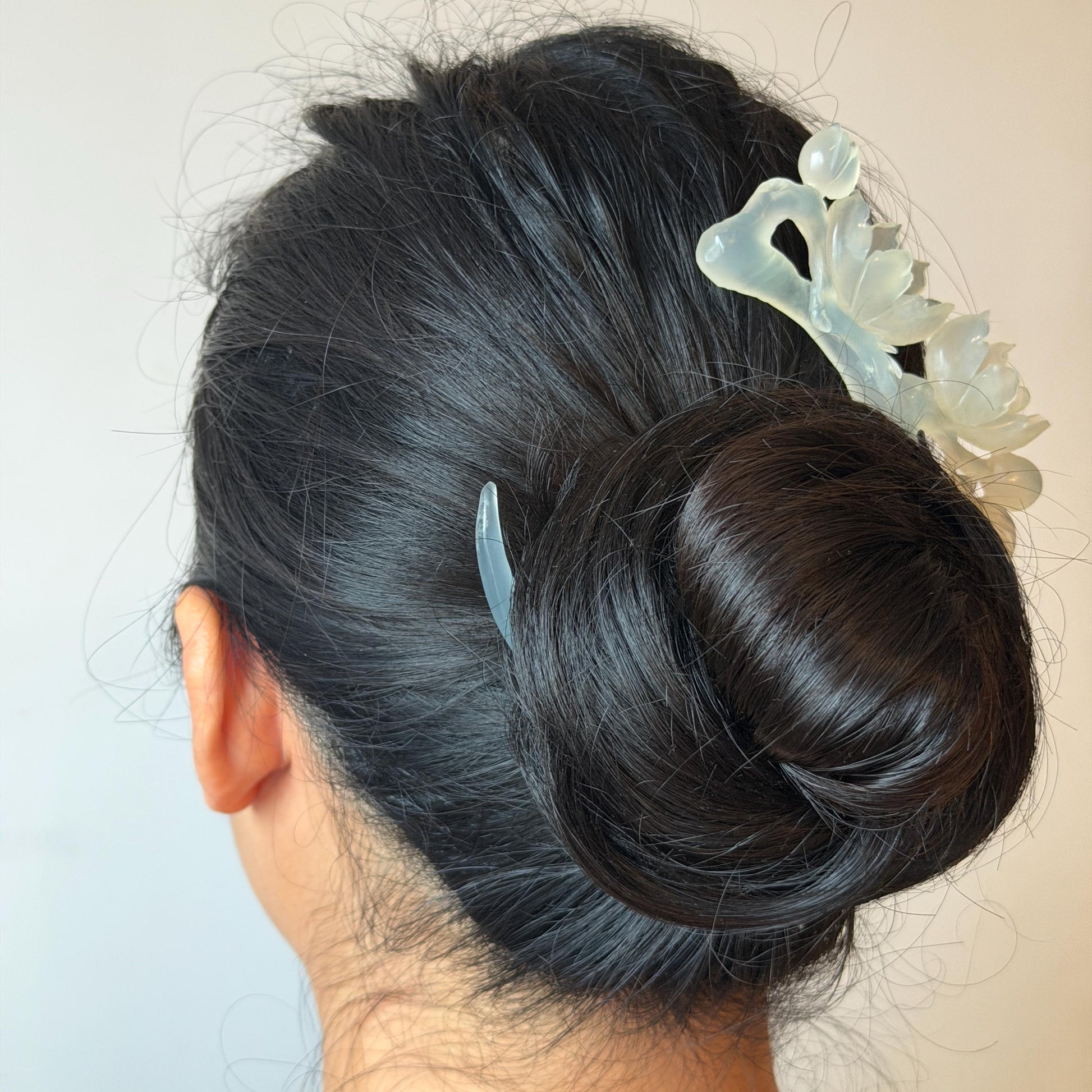 Xiu Jade Serpentine Hand Carved Peach Blossom Flower Hair Pin: Natural White Jade Handcrafted Crescent Moon Hair Stick 3D Stone Carving Hair Jewelry  Bridal Wedding Headpiece gift for her japanese hairpin korean hair stick chinese hair fork vintage hair comb antique hair pins hanfu hair stick bridal shower hair jewelry bridal shower gift engagement hair accessory jade carving hand engraved jade hand carved flower jade hairpins untreated natural jade with certificate handcraft jade moon hairpin