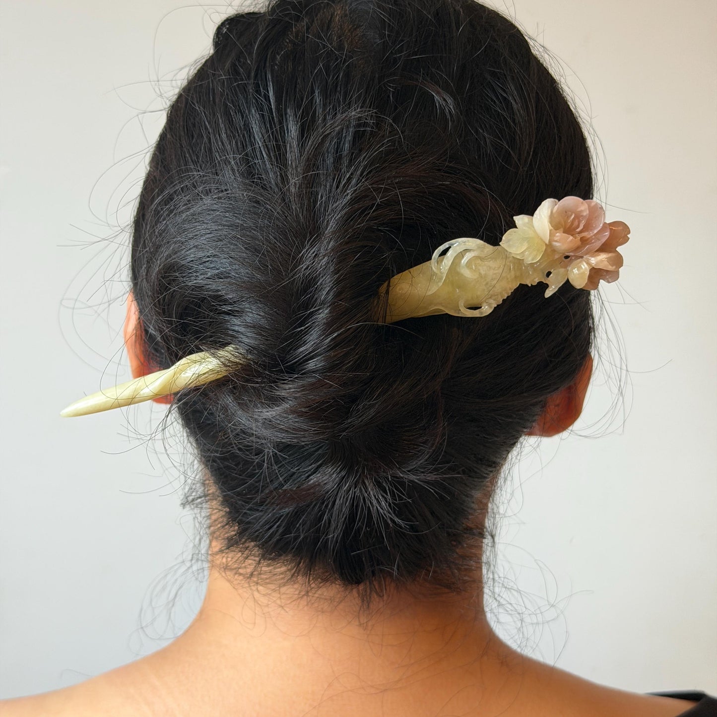 Xiu Jade Serpentine Hand Carved Pink Ginseng Flower Hair Pin: Natural Yellow & Pink Jade Handcrafted Hair Stick 3D stone carving Hair Jewelry Asian Chinese Vintage Hanfu Hair Fork gift for her pink jade carving yellow jade flower carving flower carving hand engraved ginseng hairpins japanese hair stick korean hair pins vinatge hair fork chinese hair comb antique hairpins wedding headpiece engagement hair jewelry bridal shower gift hair accessory 3D stone carving asian hair crown birthday gift