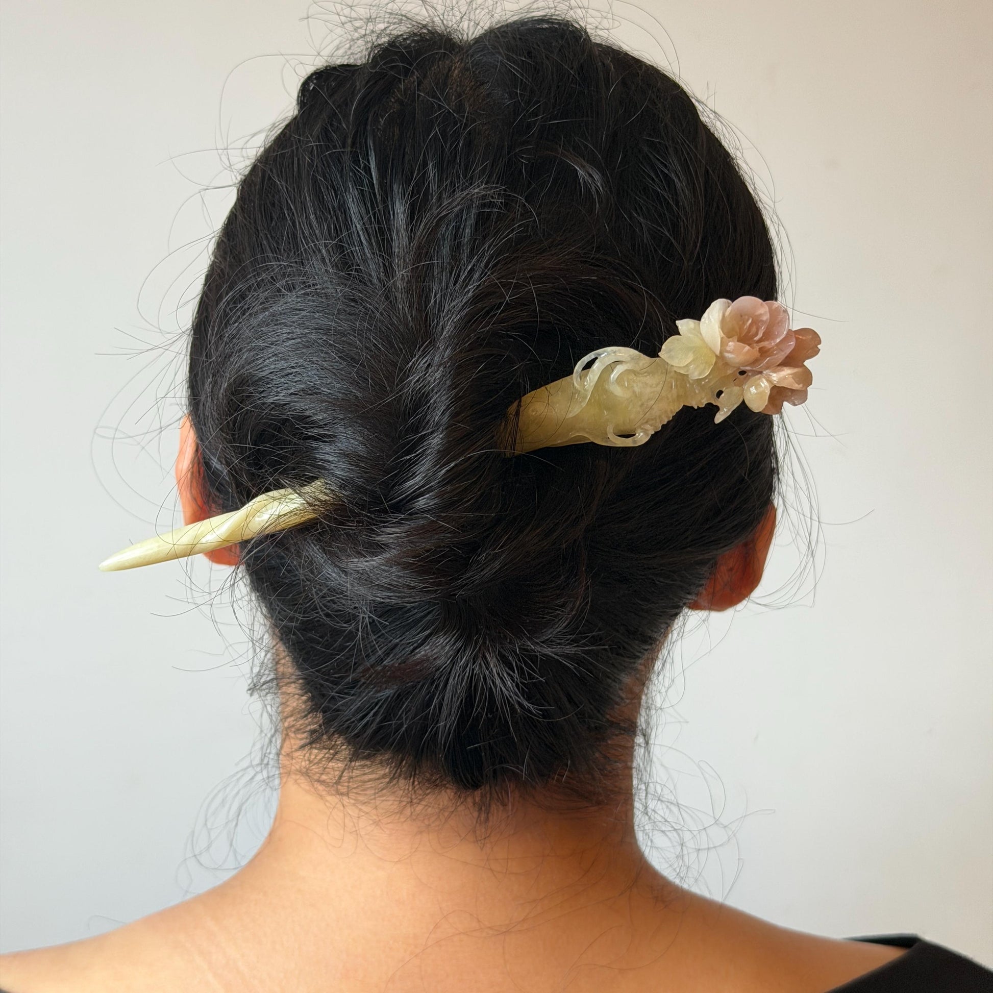 Xiu Jade Serpentine Hand Carved Pink Ginseng Flower Hair Pin: Natural Yellow & Pink Jade Handcrafted Hair Stick 3D stone carving Hair Jewelry Asian Chinese Vintage Hanfu Hair Fork gift for her pink jade carving yellow jade flower carving flower carving hand engraved ginseng hairpins japanese hair stick korean hair pins vinatge hair fork chinese hair comb antique hairpins wedding headpiece engagement hair jewelry bridal shower gift hair accessory 3D stone carving asian hair crown birthday gift
