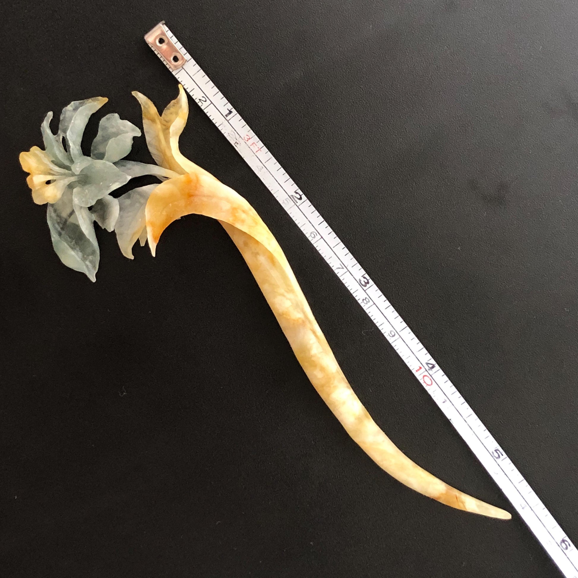 Xiu Jade Serpentine Hand Carved Lily Flower Small Hair Pin: Multicolor Caramel Yellow Blue Jade Handcrafted Hair Stick 3D stone carving Hair Jewelry | Asian Chinese Vintage Hanfu Hair Fork gift for her blue jade carving yellow jade flower carving lily carving hand engraved lily hairpins japanese hair stick korean hair pins vinatge hair fork chinese hair comb antique hairpins wedding headpiece engagement hair jewelry bridal shower gift bridal hair accessory 3D stone carving asian hair crown