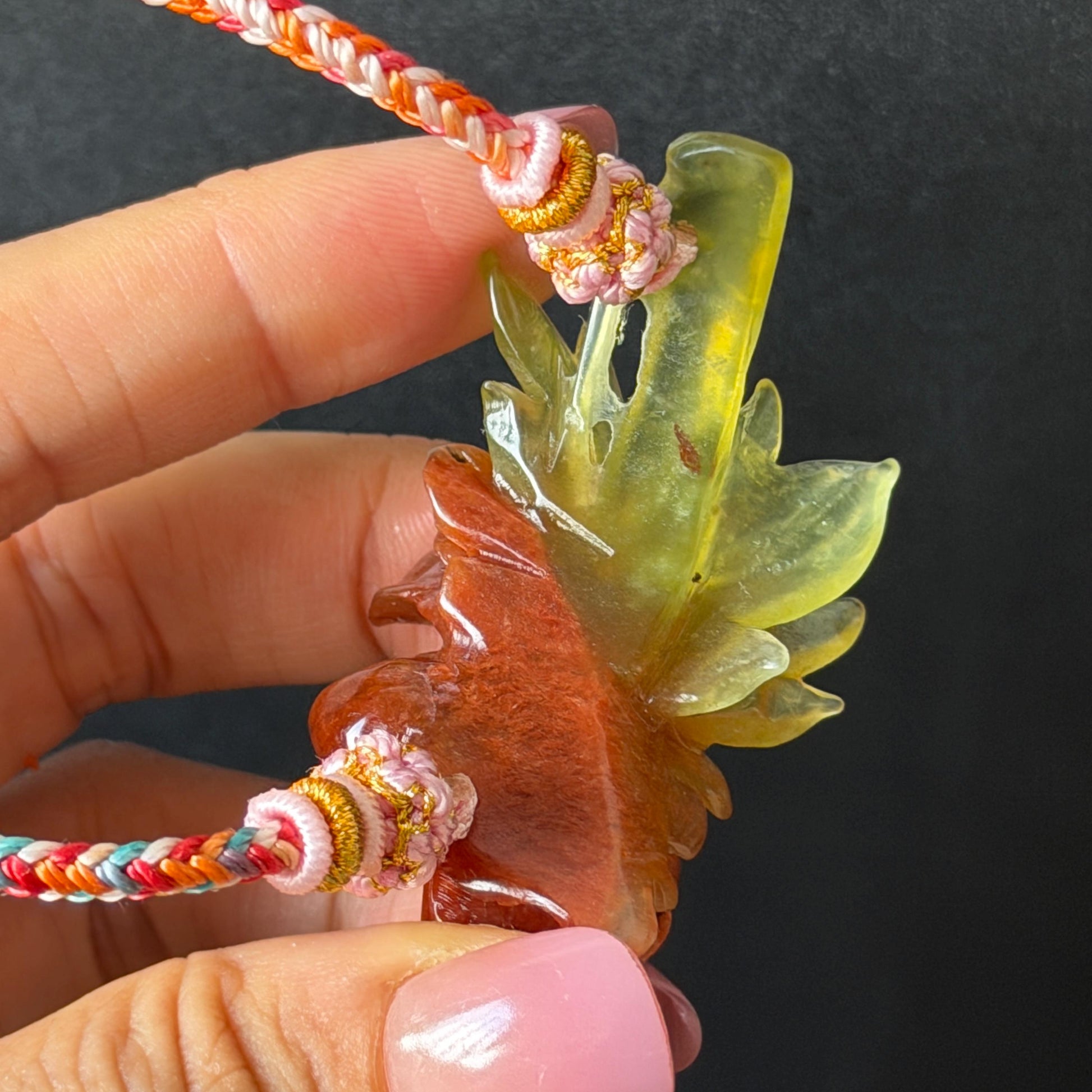 Xiu Jade Serpentine Hand Carved Blooming Peony Flower Charm Braided Bracelet: Natural Ice Yellow Red Jade Adjustable Bracelet 3D Stone Carving   adjustable bracelet woven bracelet rope 3D jade carving red jade yellow jade natural untreated jade handcrafted charm bead bracelet handmade bracelet flower carving peony carving hand engraved charm chinese braided bracelet vintage bracelet antique bracelet lucky rope flower lover gift birthday gift handcrafted bracelet birthday gift handmade bracelet