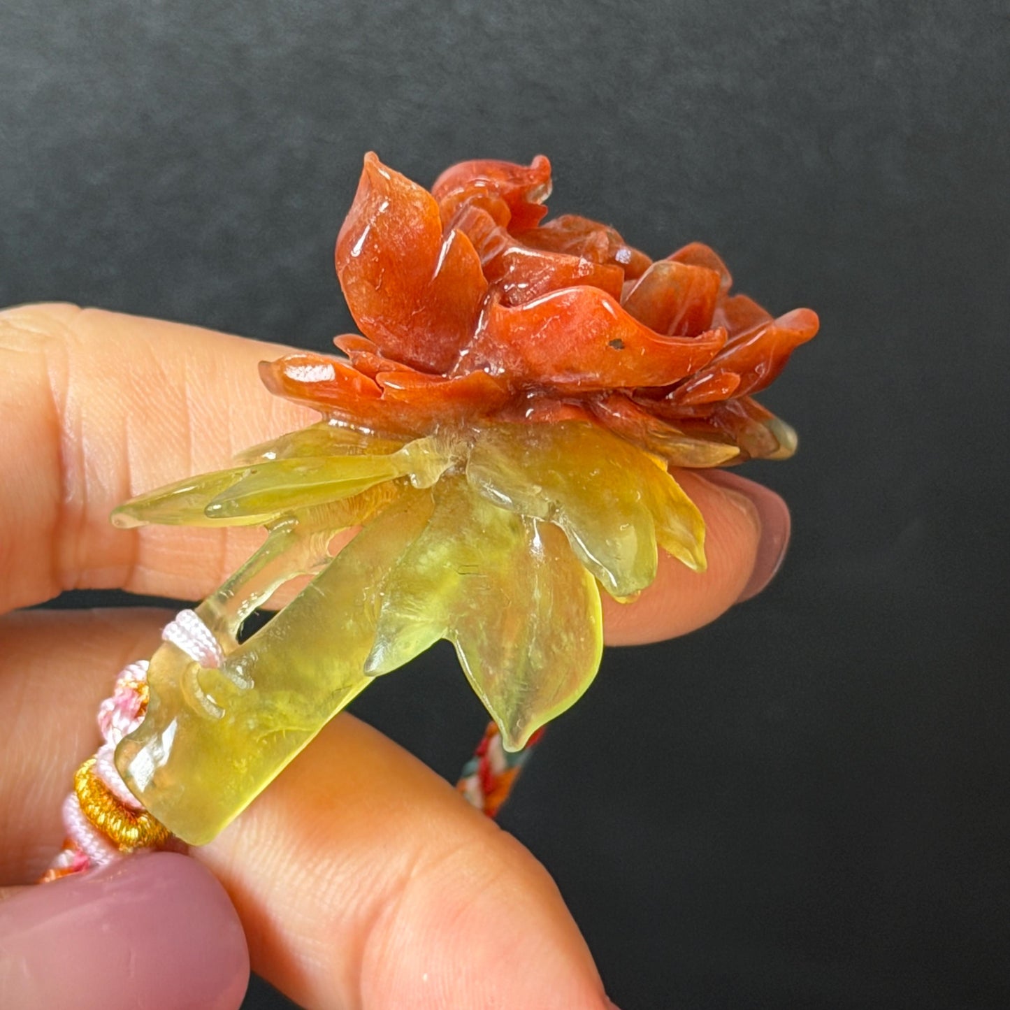 Xiu Jade Serpentine Hand Carved Blooming Peony Flower Charm Braided Bracelet: Natural Ice Yellow Red Jade Adjustable Bracelet 3D Stone Carving   adjustable bracelet woven bracelet rope 3D jade carving red jade yellow jade natural untreated jade handcrafted charm bead bracelet handmade bracelet flower carving peony carving hand engraved charm chinese braided bracelet vintage bracelet antique bracelet lucky rope flower lover gift birthday gift handcrafted bracelet birthday gift handmade bracelet