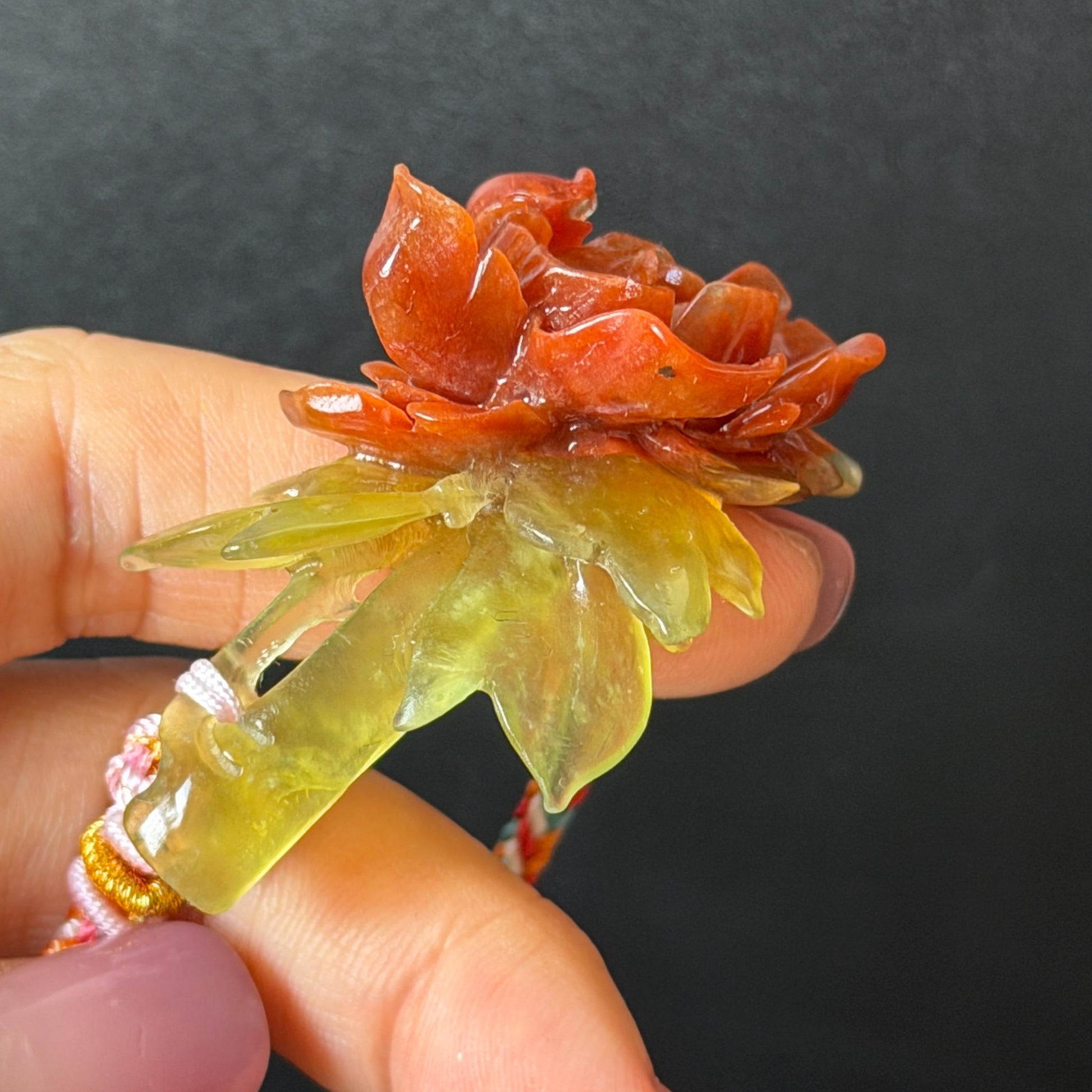 Xiu Jade Serpentine Hand Carved Blooming Peony Flower Charm Braided Bracelet: Natural Ice Yellow Red Jade Adjustable Bracelet 3D Stone Carving   adjustable bracelet woven bracelet rope 3D jade carving red jade yellow jade natural untreated jade handcrafted charm bead bracelet handmade bracelet flower carving peony carving hand engraved charm chinese braided bracelet vintage bracelet antique bracelet lucky rope flower lover gift birthday gift handcrafted bracelet birthday gift handmade bracelet