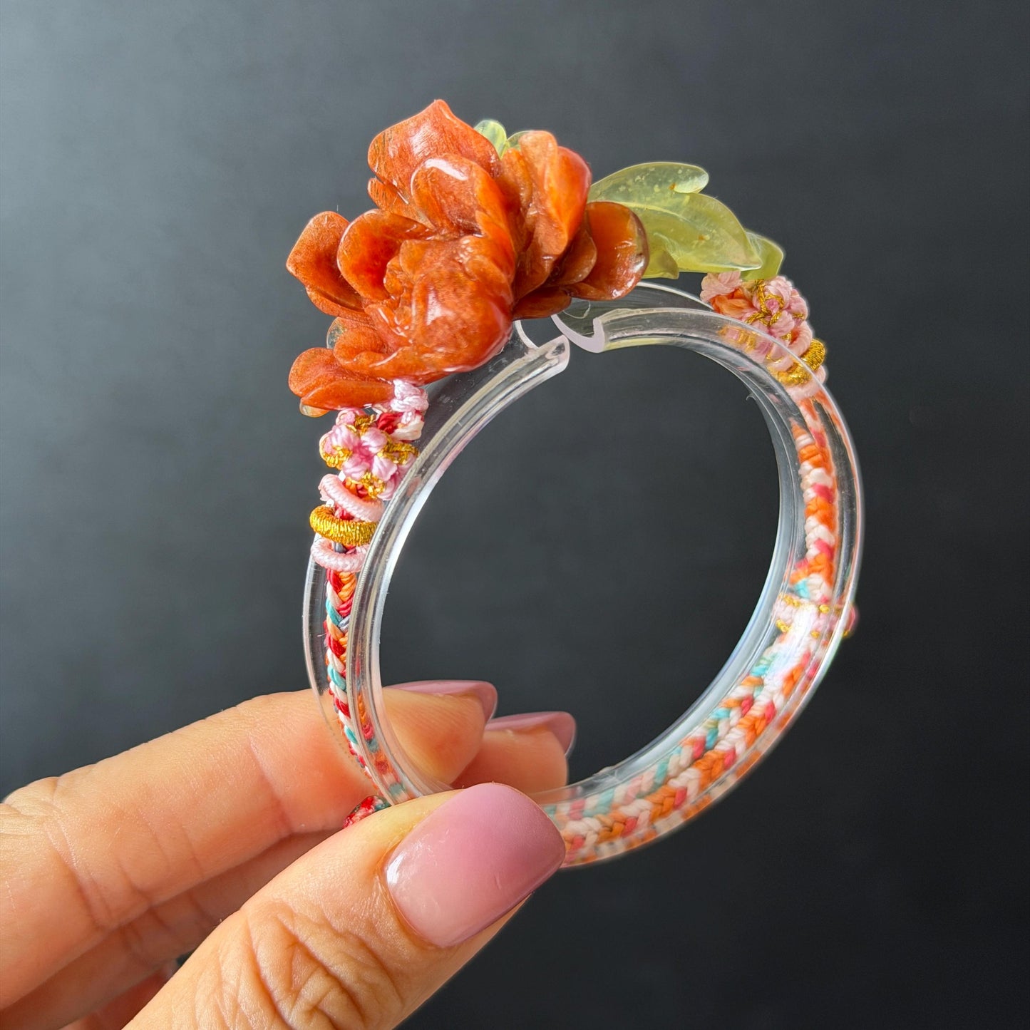 Xiu Jade Serpentine Hand Carved Blooming Peony Flower Charm Braided Bracelet: Natural Ice Yellow Red Jade Adjustable Bracelet 3D Stone Carving   adjustable bracelet woven bracelet rope 3D jade carving red jade yellow jade natural untreated jade handcrafted charm bead bracelet handmade bracelet flower carving peony carving hand engraved charm chinese braided bracelet vintage bracelet antique bracelet lucky rope flower lover gift birthday gift handcrafted bracelet birthday gift handmade bracelet