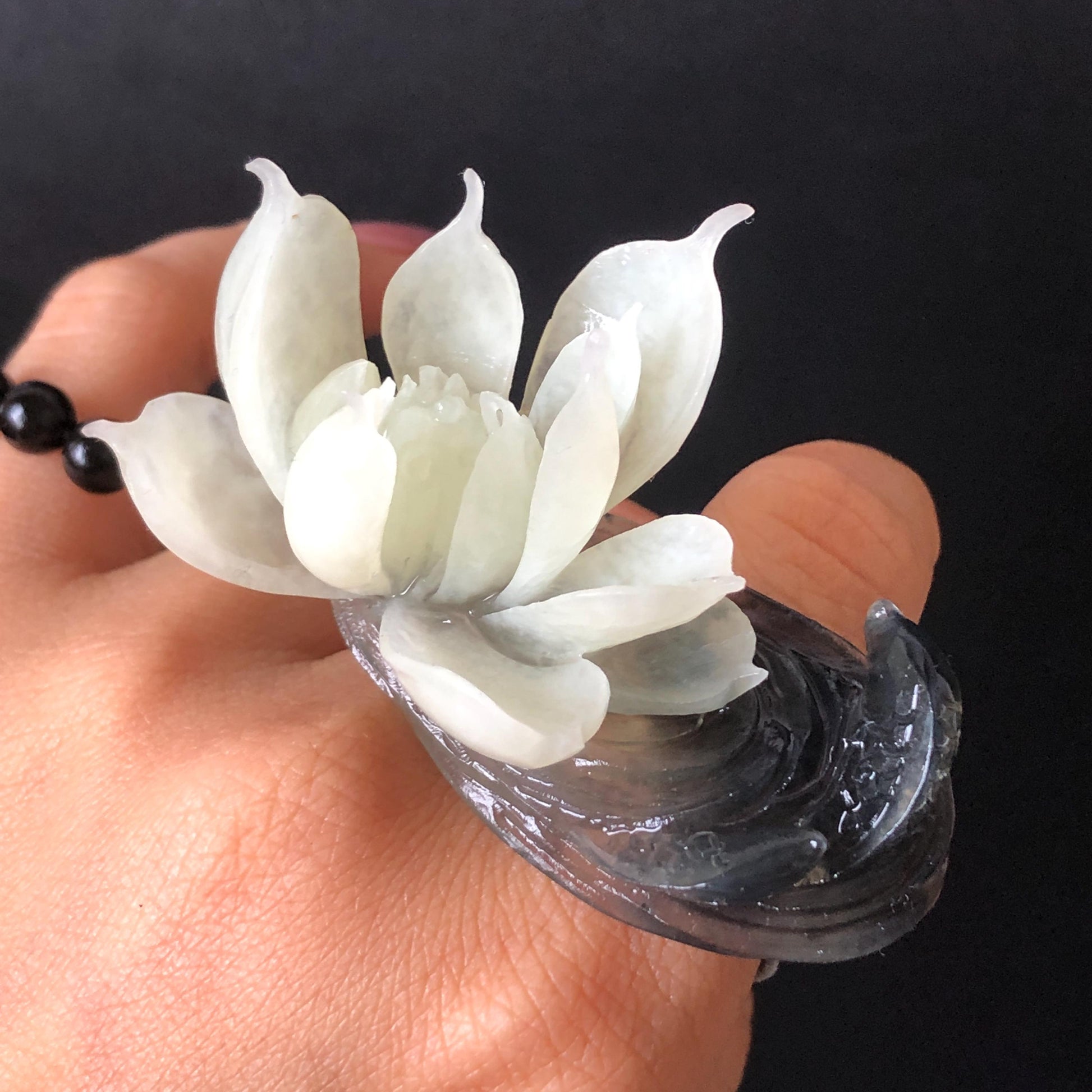 Xiu Jade Serpentine Hand Carved Lotus Flower & Fish Charm Braided Bracelet: Natural Ice Black & White Jade Adjustable Bracelet 3D Stone Carving adjustable bracelet woven bracelet rope 3D jade carving white jade black jade natural untreated jade handcrafted charm bead bracelet handmade bracelet flower carving lotus carving hand engraved charm chinese braided bracelet vintage bracelet antique bracelet lucky rope flower lover gift handcrafted bracelet birthday gift handmade bracelet fish carving