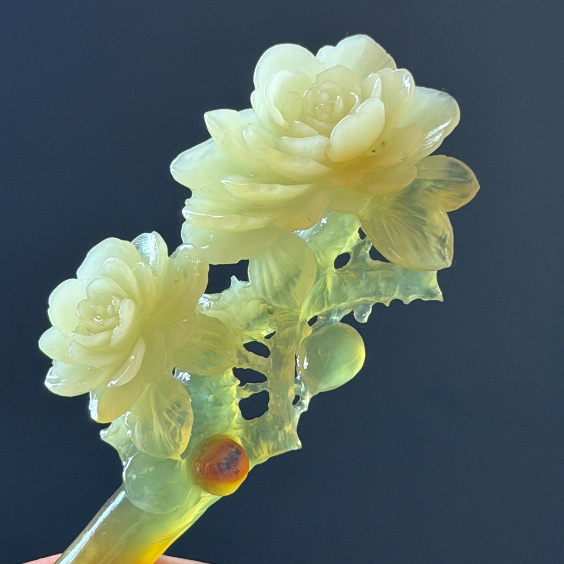 Xiu Jade Hand Carved Camellia Flower Hair Pin: Certified Natural Serpentine Multicolor Orange White Green Jade Handcrafted Hair Stick | Asian Vintage Hair Fork 3D stone carving Hair Jewelry | Chinese Hanfu Hair Fork gift for her green jade carving white jade orange jade flower carving camellia carving hand engraved hairpins japanese hair stick korean hair pins hair fork hair comb antique hairpins wedding headpiece engagement hair jewelry bridal shower gift bridal hair accessory  asian hair crown