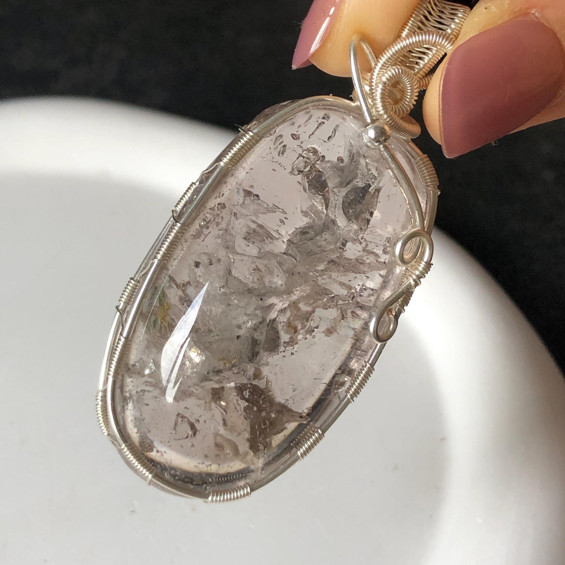 Ultra Rare! Moving Chalcopyrite Enhydro Quartz Cabochon Pendant Adjustable Necklace: with Shifting Bubble Inclusion Polished Crystal | Natural Gemstone Birthstone Gift for her enhydro crystal water bubble inclusion quartz chalcopyrite cubes mineral specimen silver pendant flowing sand inclusion rainbow quartz big enhydro charm choker palm stone for meditation healing stone necklace chakra abundance stone chakra crystal healing stone birthday gift