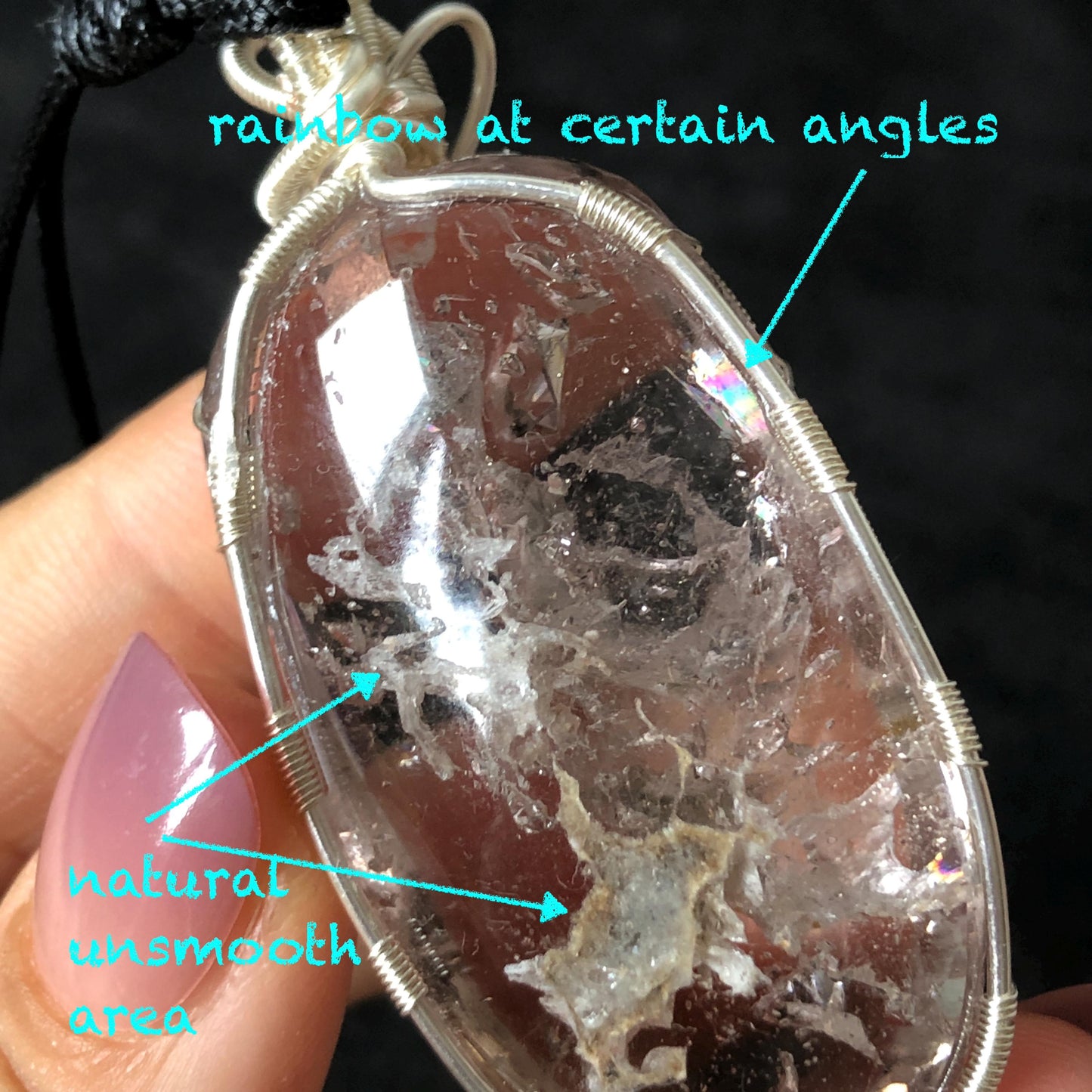Ultra Rare! Moving Chalcopyrite Enhydro Quartz Cabochon Pendant Adjustable Necklace: with Shifting Bubble Inclusion Polished Crystal | Natural Gemstone Birthstone Gift for her enhydro crystal water bubble inclusion quartz chalcopyrite cubes mineral specimen silver pendant flowing sand inclusion rainbow quartz big enhydro charm choker palm stone for meditation healing stone necklace chakra abundance stone chakra crystal healing stone birthday gift