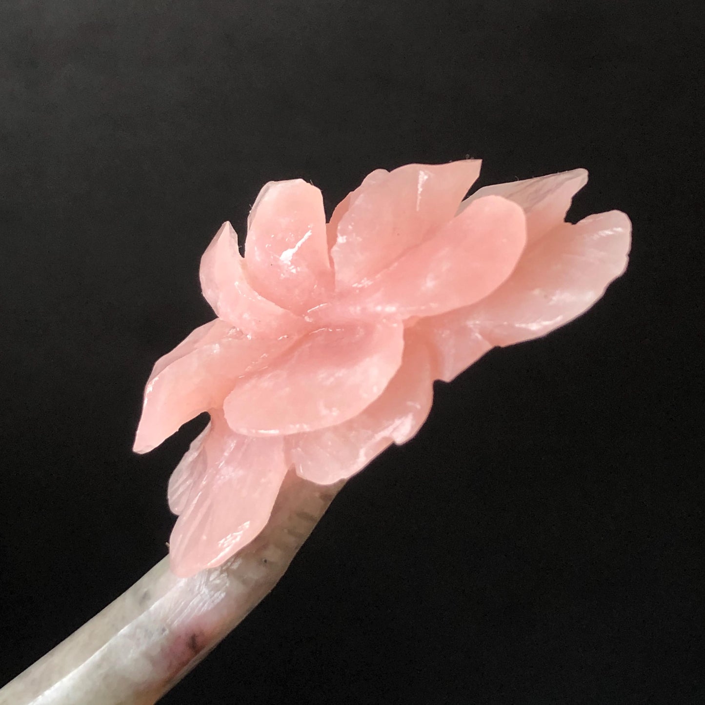 Xiu Jade Serpentine Hand Carved Pink Camellia Flower Hair Pin: Natural Pink & Grey Jade Handcrafted Hair Stick 3D stone carving Hair Jewelry | Asian Chinese Vintage Hanfu Hair Fork gift for her pink jade carving grey jade flower carving camellia carving hand engraved flower hairpins japanese hair stick korean hair pins vinatge hair fork chinese hair comb antique hairpins wedding headpiece engagement hair jewelry bridal shower gift bridal hair accessory 3D stone carving