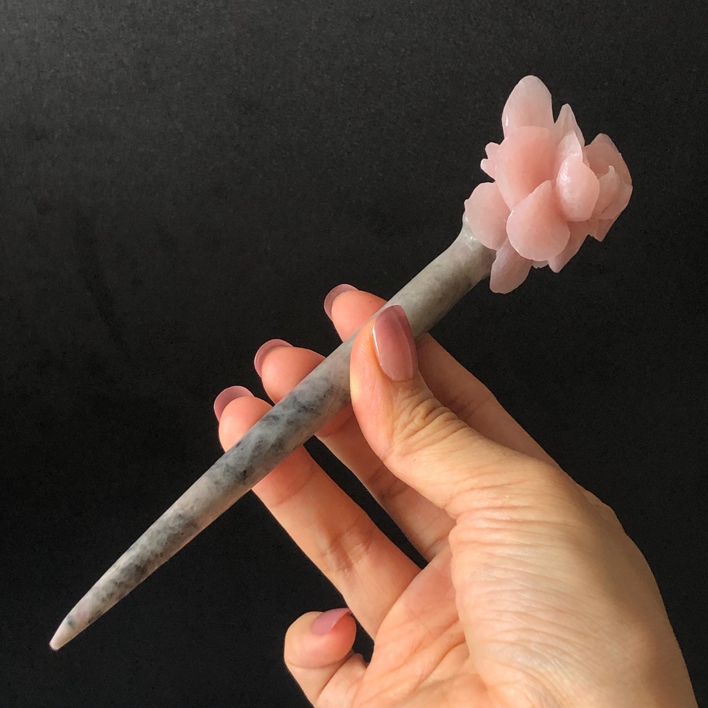 Xiu Jade Serpentine Hand Carved Pink Camellia Flower Hair Pin: Natural Pink & Grey Jade Handcrafted Hair Stick 3D stone carving Hair Jewelry | Asian Chinese Vintage Hanfu Hair Fork gift for her pink jade carving grey jade flower carving camellia carving hand engraved flower hairpins japanese hair stick korean hair pins vinatge hair fork chinese hair comb antique hairpins wedding headpiece engagement hair jewelry bridal shower gift bridal hair accessory 3D stone carving